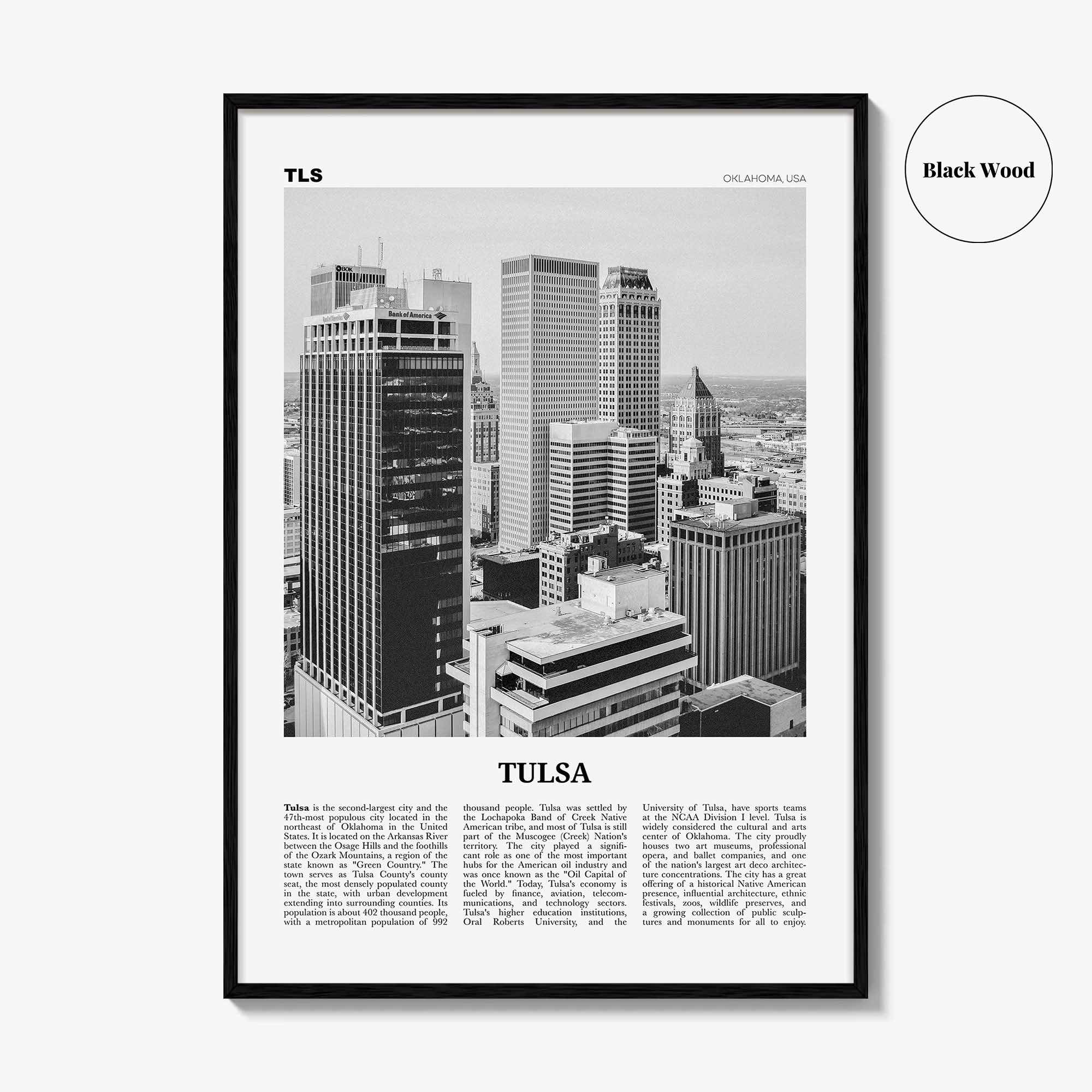 Tulsa Print Black and White, Tulsa Wall Art, Tulsa Poster, Tulsa Photo, Tulsa Wall Décor, Oklahoma, USA, United States, North America
