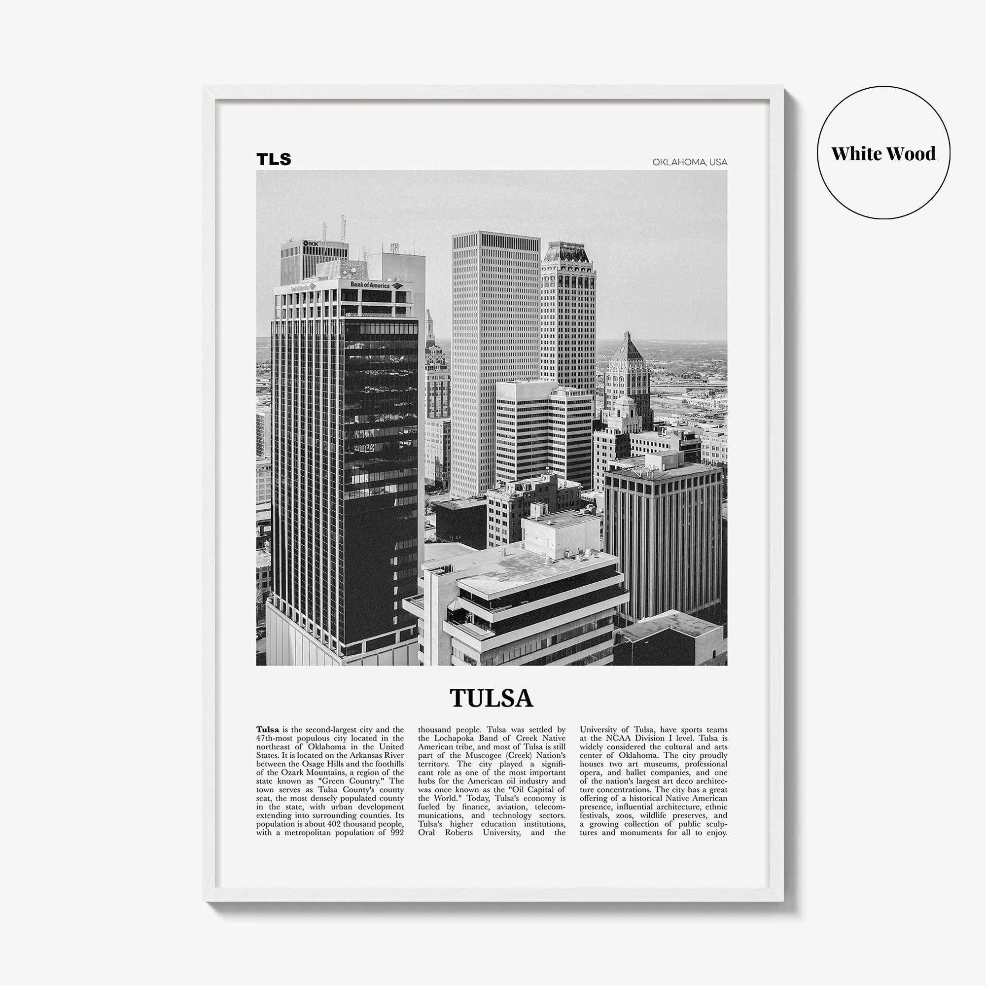 Tulsa Print Black and White, Tulsa Wall Art, Tulsa Poster, Tulsa Photo, Tulsa Wall Décor, Oklahoma, USA, United States, North America