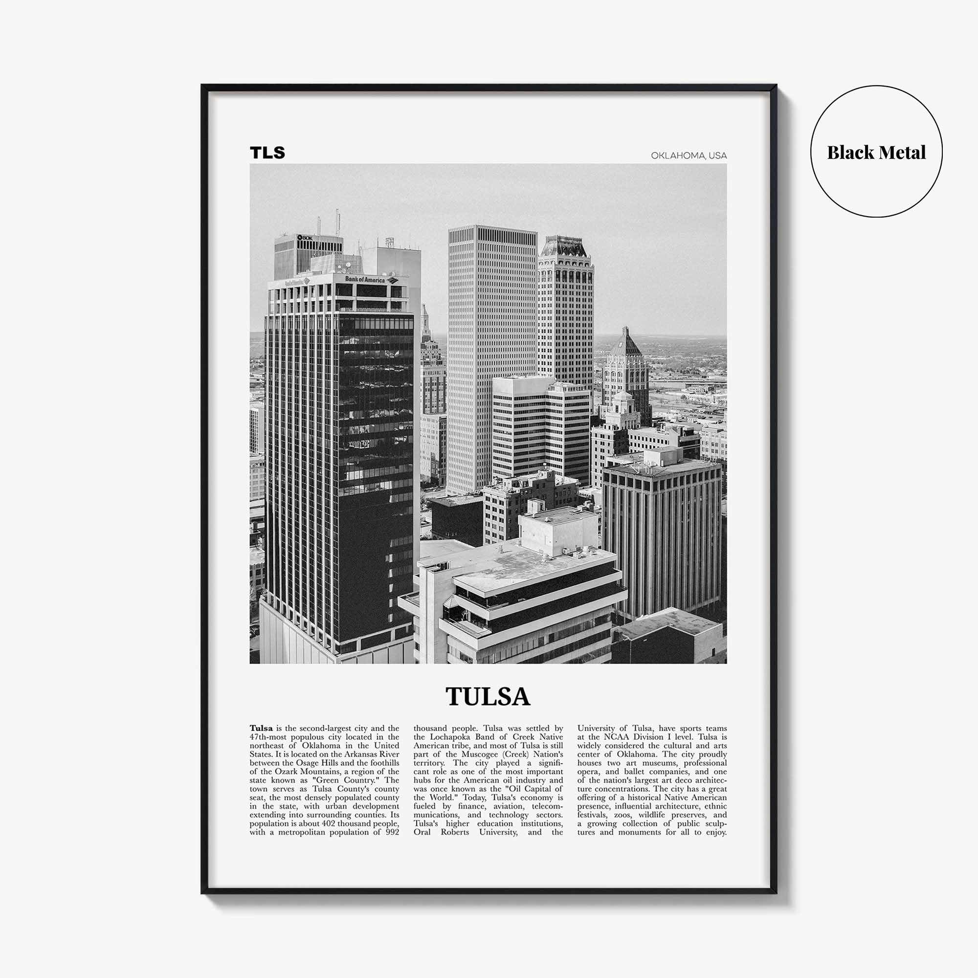 Tulsa Print Black and White, Tulsa Wall Art, Tulsa Poster, Tulsa Photo, Tulsa Wall Décor, Oklahoma, USA, United States, North America