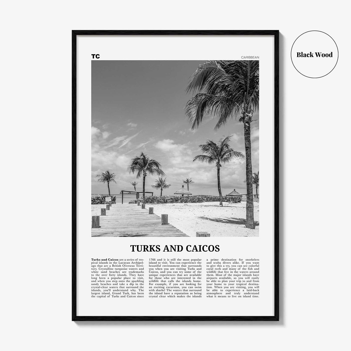 Turks and Caicos Islands Print Black and White, Turks and Caicos Wall Art, Turks and Caicos Poster, Turks and Caicos Photo
