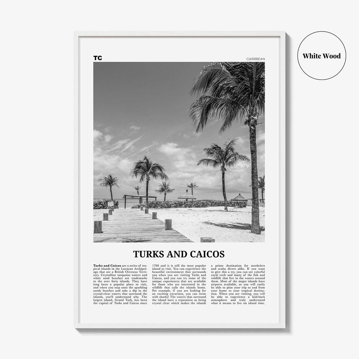 Turks and Caicos Islands Print Black and White, Turks and Caicos Wall Art, Turks and Caicos Poster, Turks and Caicos Photo