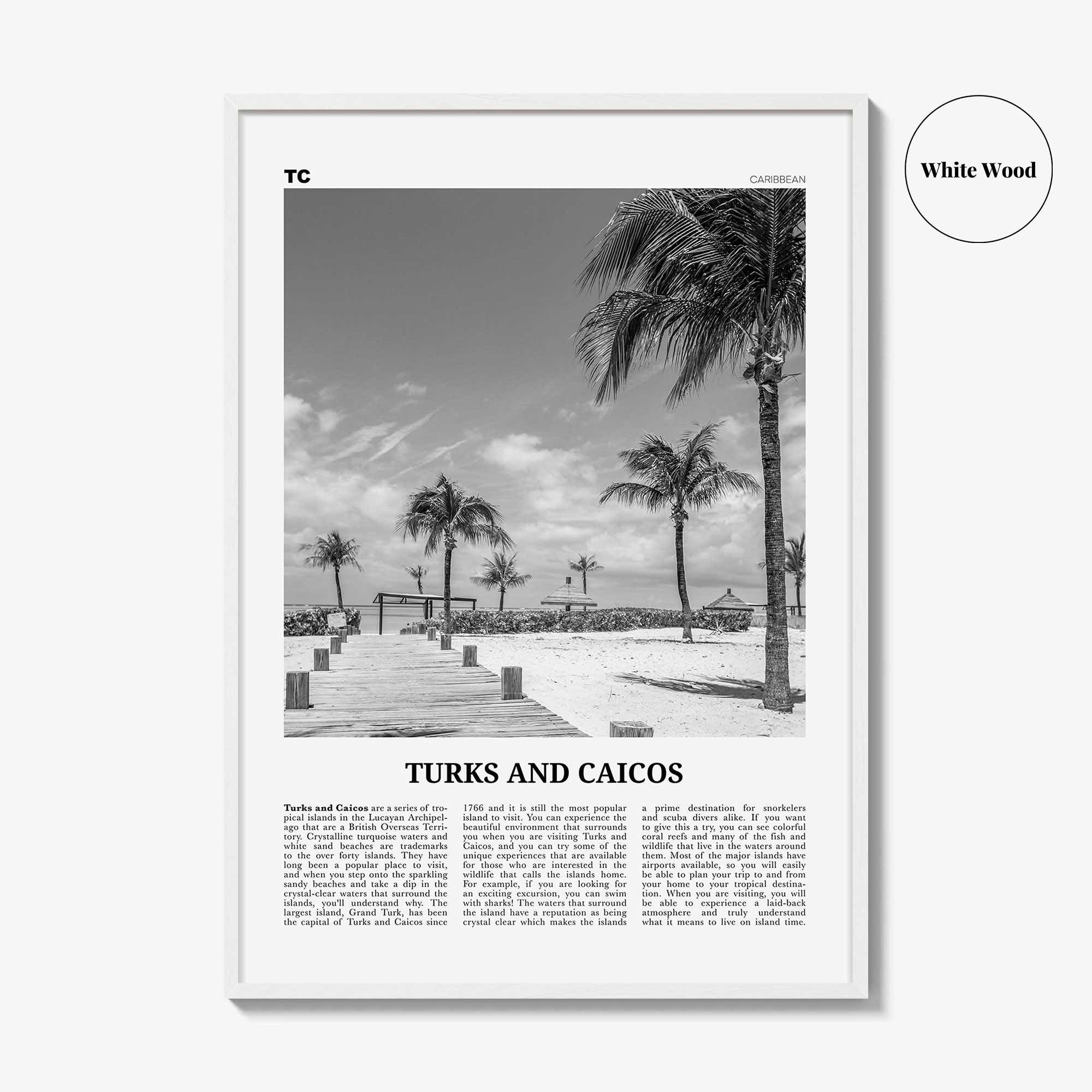 Turks and Caicos Islands Print Black and White, Turks and Caicos Wall Art, Turks and Caicos Poster, Turks and Caicos Photo