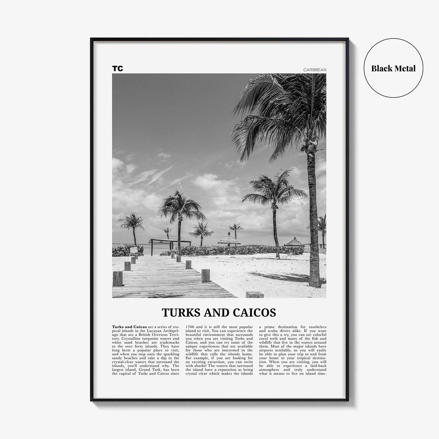 Turks and Caicos Islands Print Black and White, Turks and Caicos Wall Art, Turks and Caicos Poster, Turks and Caicos Photo