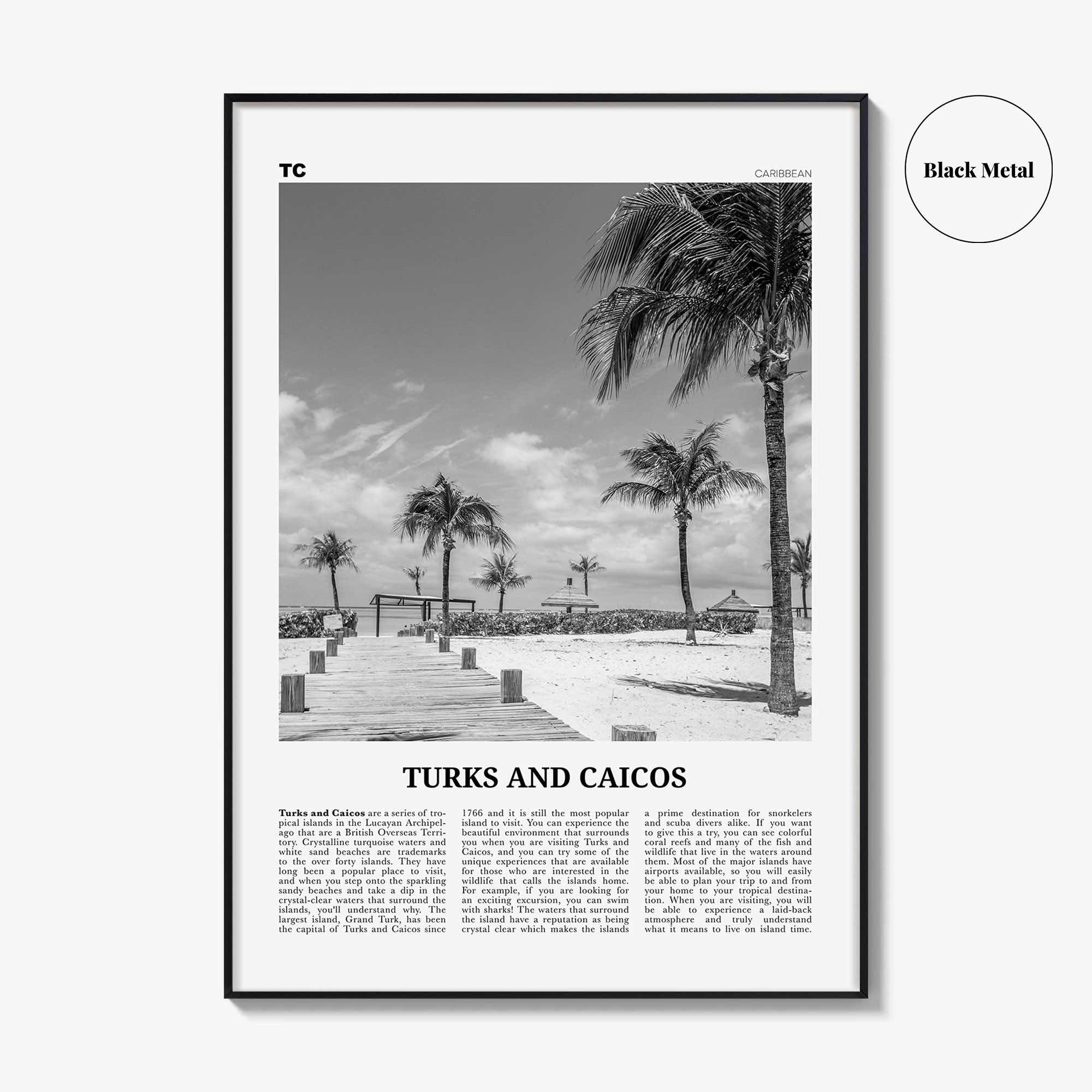 Turks and Caicos Islands Print Black and White, Turks and Caicos Wall Art, Turks and Caicos Poster, Turks and Caicos Photo