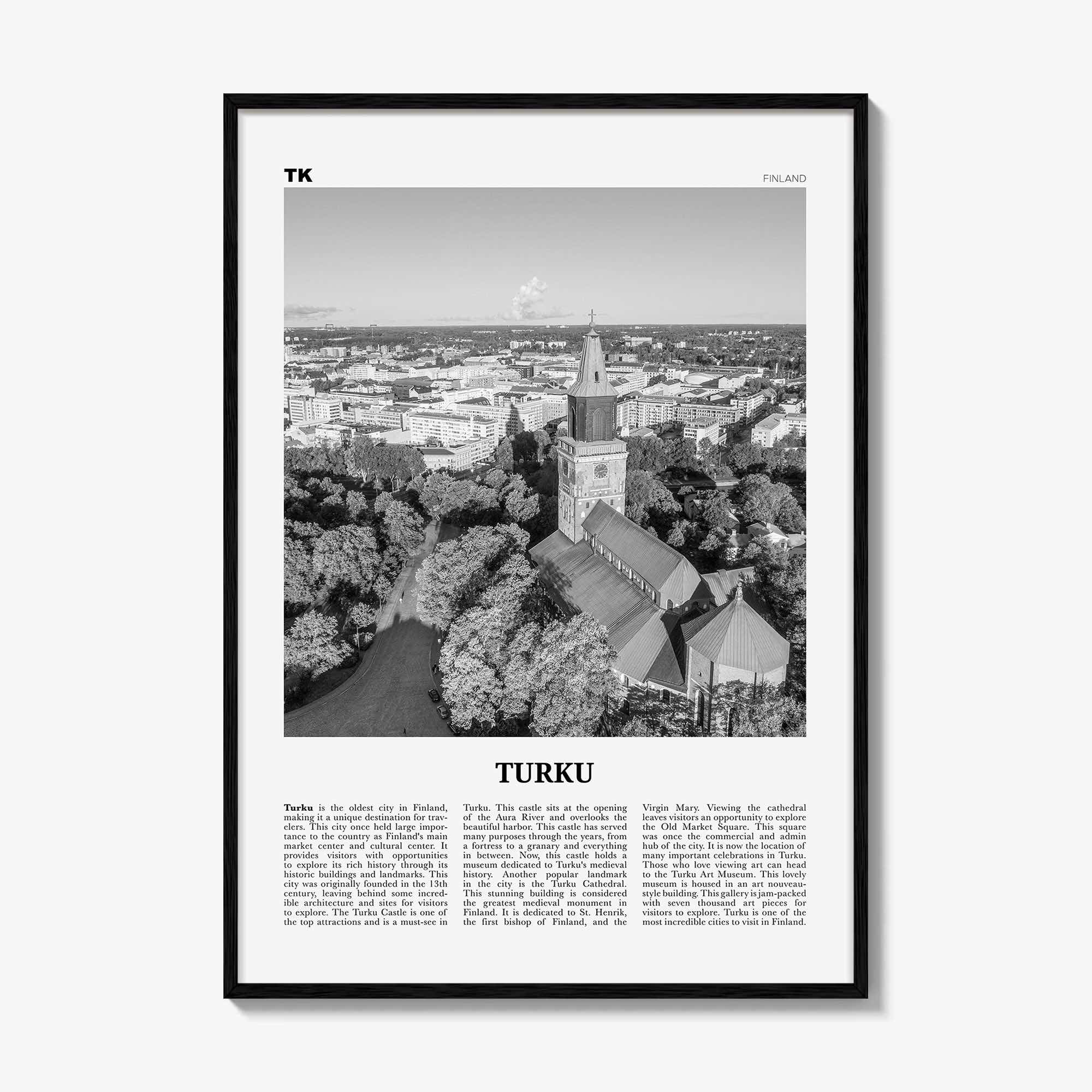 Turku Print Black and White, Turku Wall Art, Turku Poster, Turku Photo, Turku Wall Décor, Turku Map, Finland