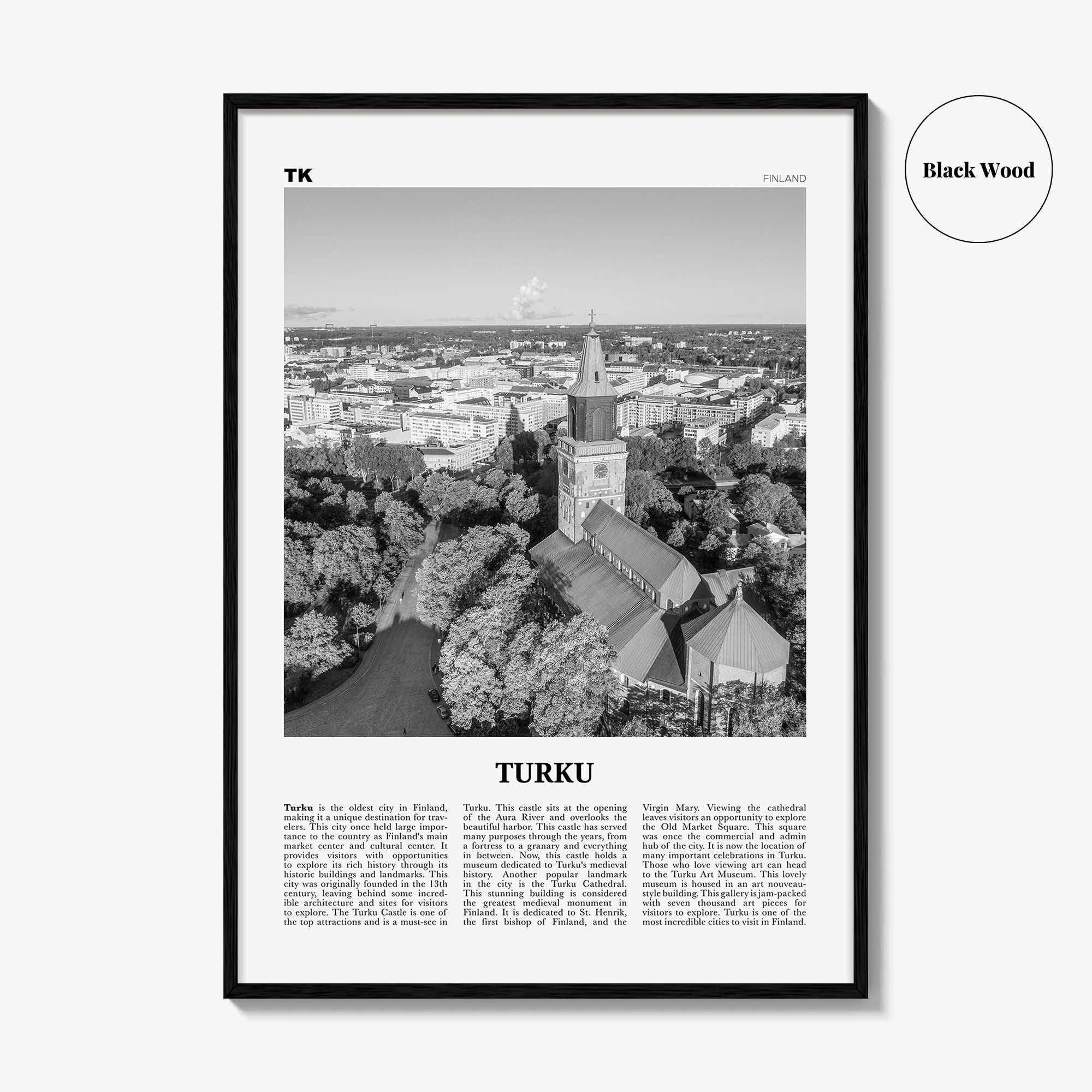 Turku Print Black and White, Turku Wall Art, Turku Poster, Turku Photo, Turku Wall Décor, Turku Map, Finland