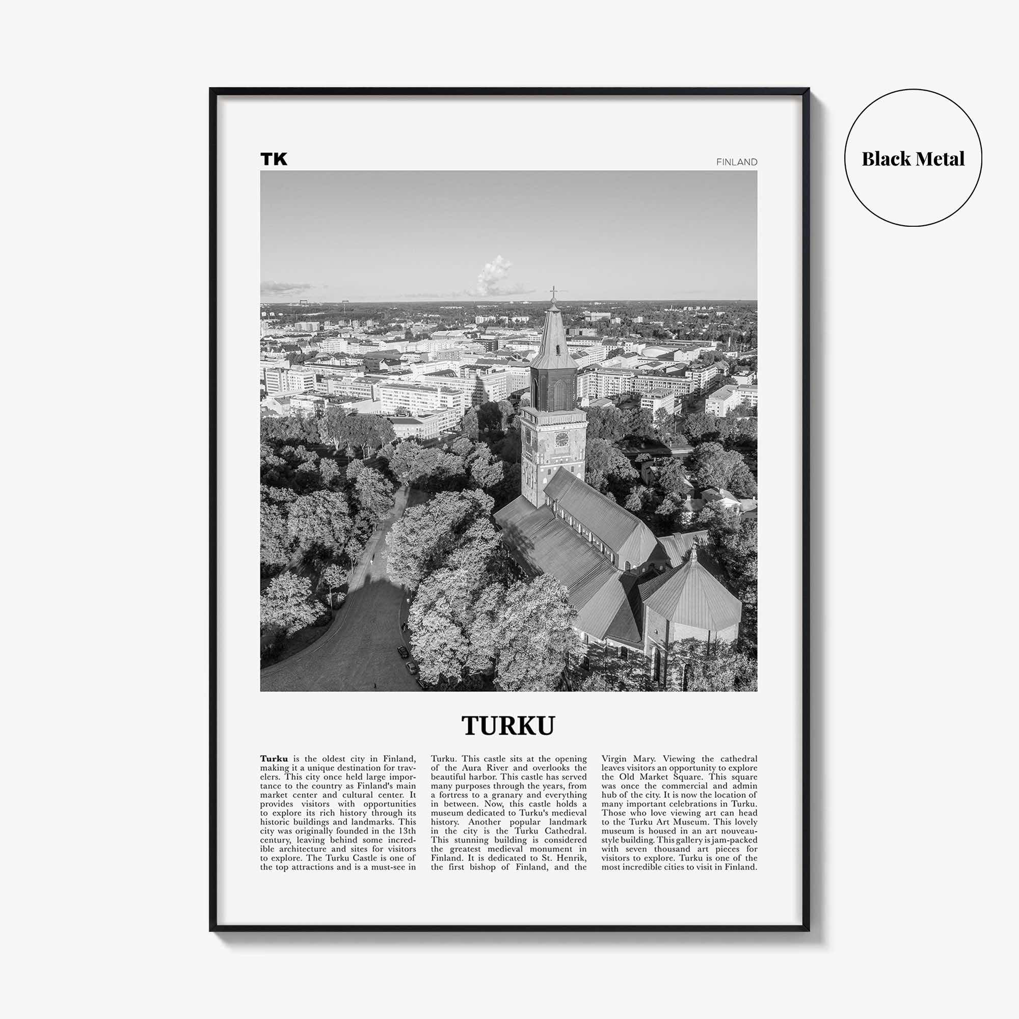 Turku Print Black and White, Turku Wall Art, Turku Poster, Turku Photo, Turku Wall Décor, Turku Map, Finland