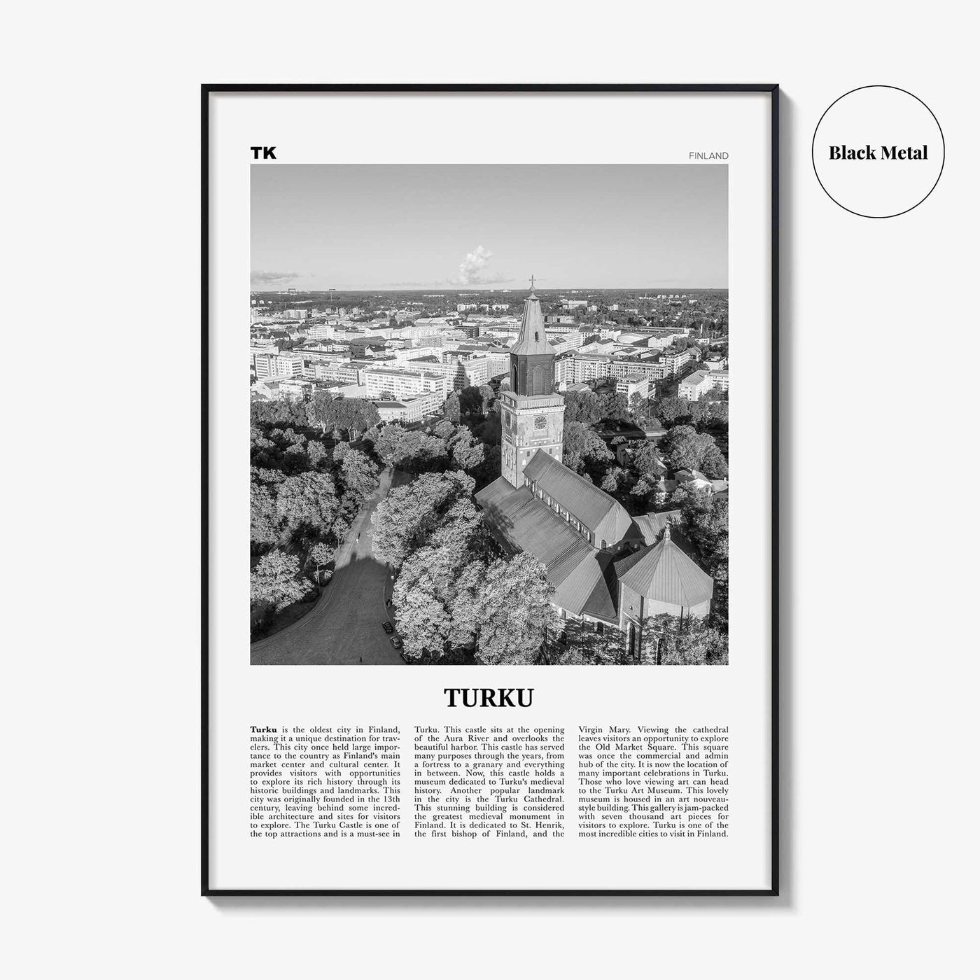 Turku Print Black and White, Turku Wall Art, Turku Poster, Turku Photo, Turku Wall Décor, Turku Map, Finland