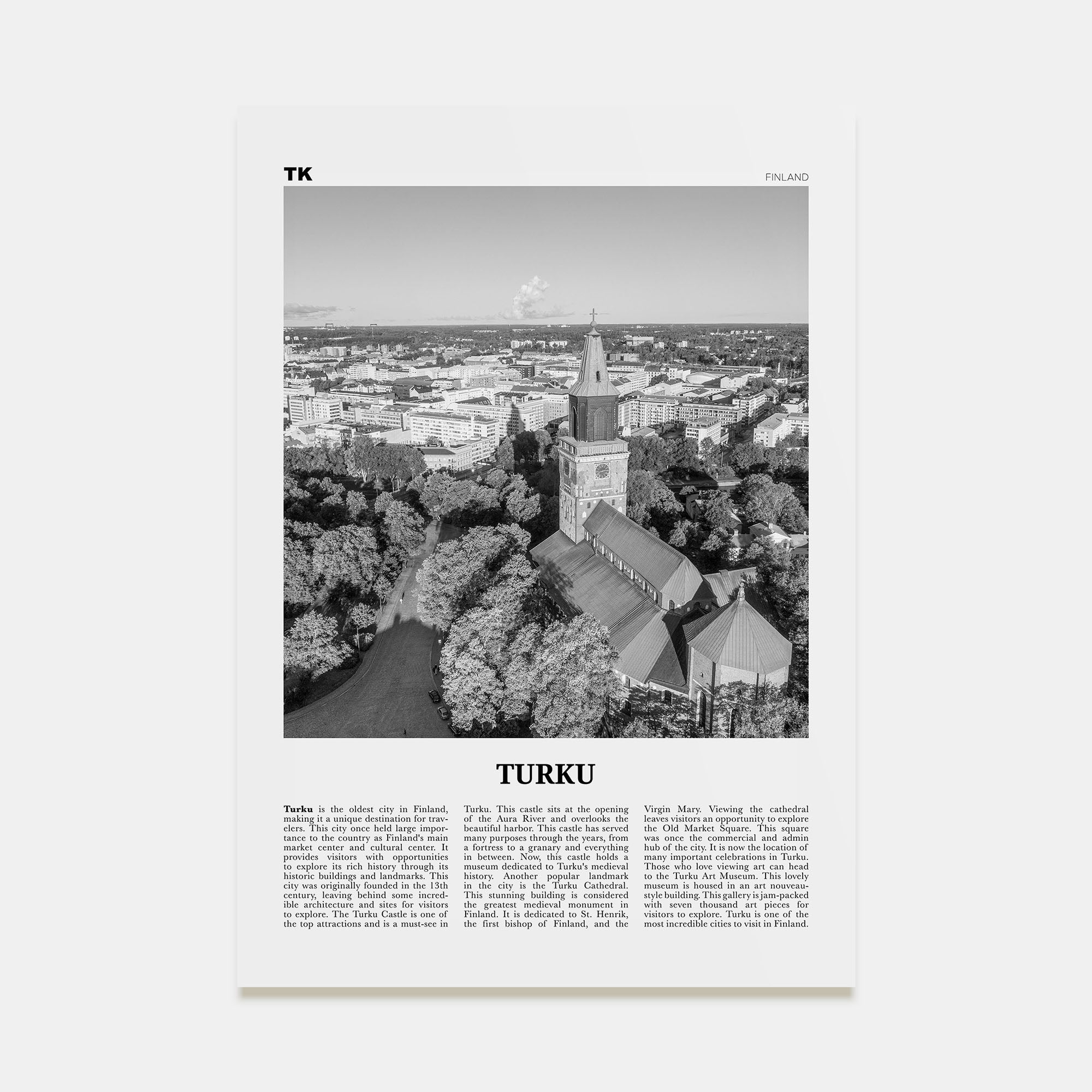 Turku Travel B&W Poster