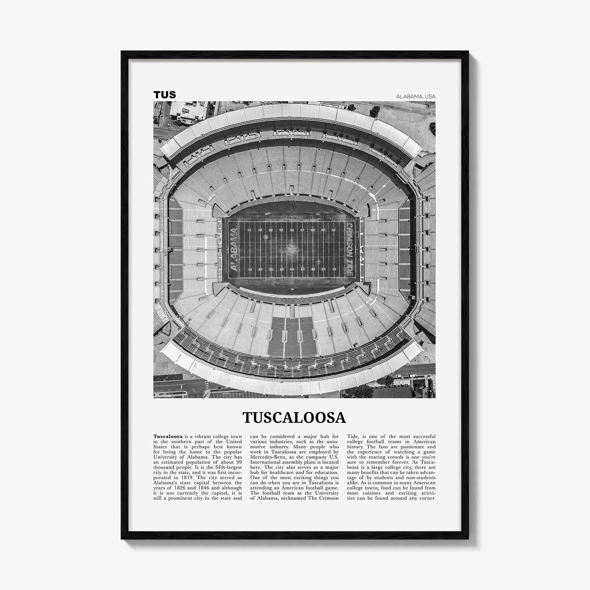 Tuscaloosa Print Black and White No 1, Tuscaloosa Wall Art, Tuscaloosa Poster, Tuscaloosa Photo, Tuscaloosa Wall Décor, Alabama, USA