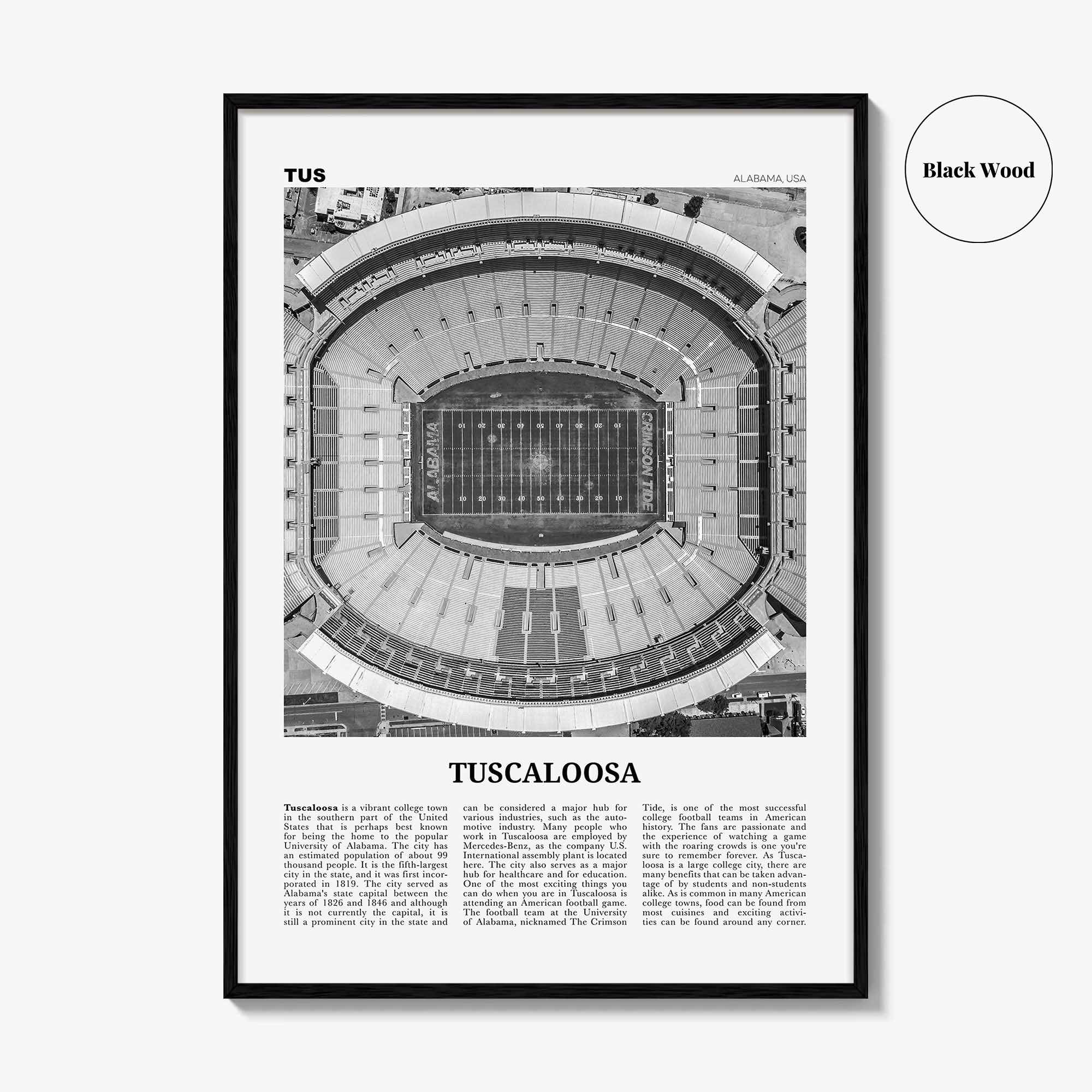 Tuscaloosa Print Black and White No 1, Tuscaloosa Wall Art, Tuscaloosa Poster, Tuscaloosa Photo, Tuscaloosa Wall Décor, Alabama, USA