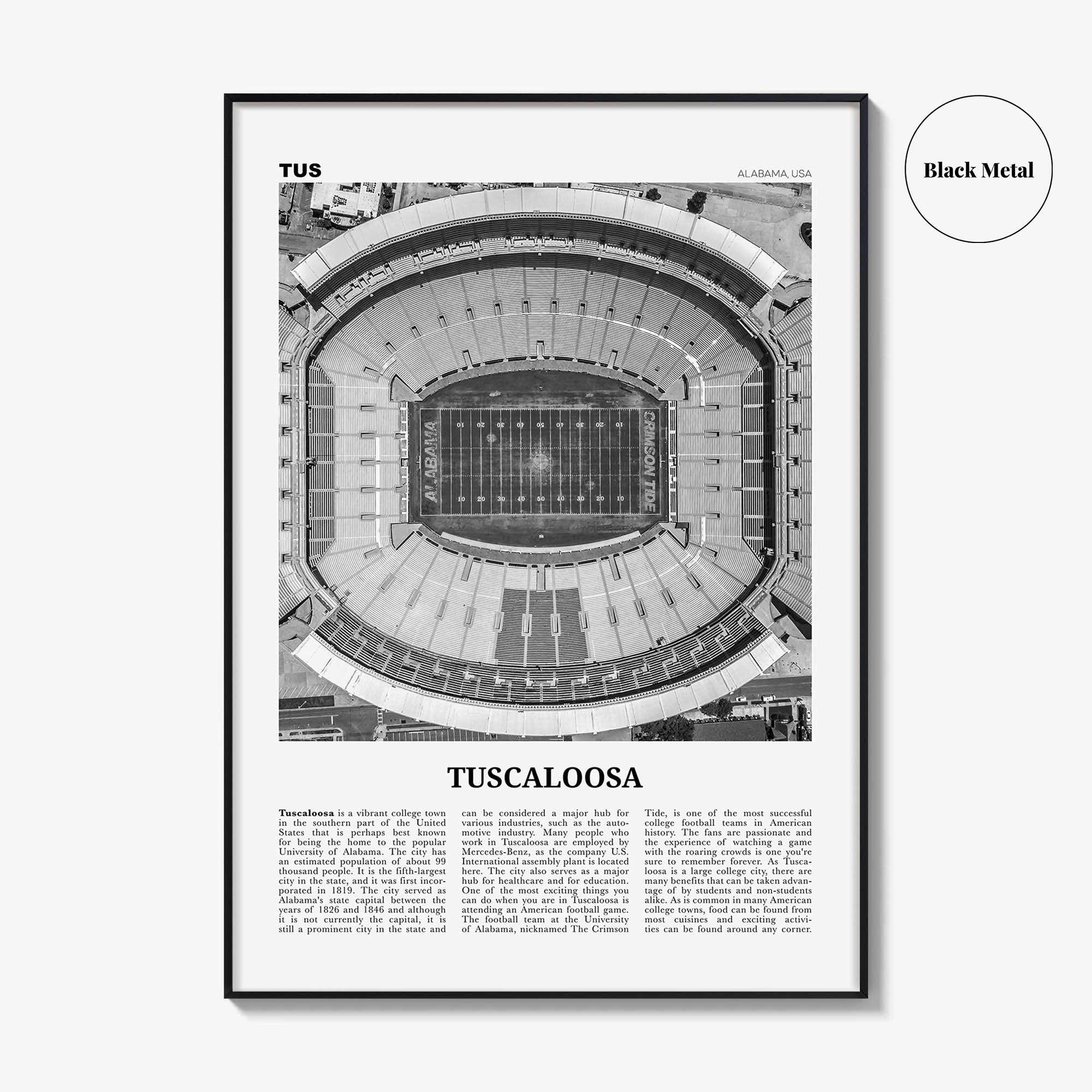 Tuscaloosa Print Black and White No 1, Tuscaloosa Wall Art, Tuscaloosa Poster, Tuscaloosa Photo, Tuscaloosa Wall Décor, Alabama, USA