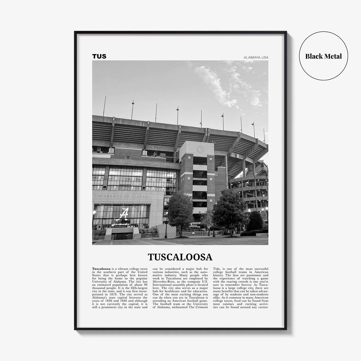 Tuscaloosa Print Black and White No 2, Tuscaloosa Wall Art, Tuscaloosa Poster, Tuscaloosa Photo, Tuscaloosa Wall Décor, Tuscaloosa, US