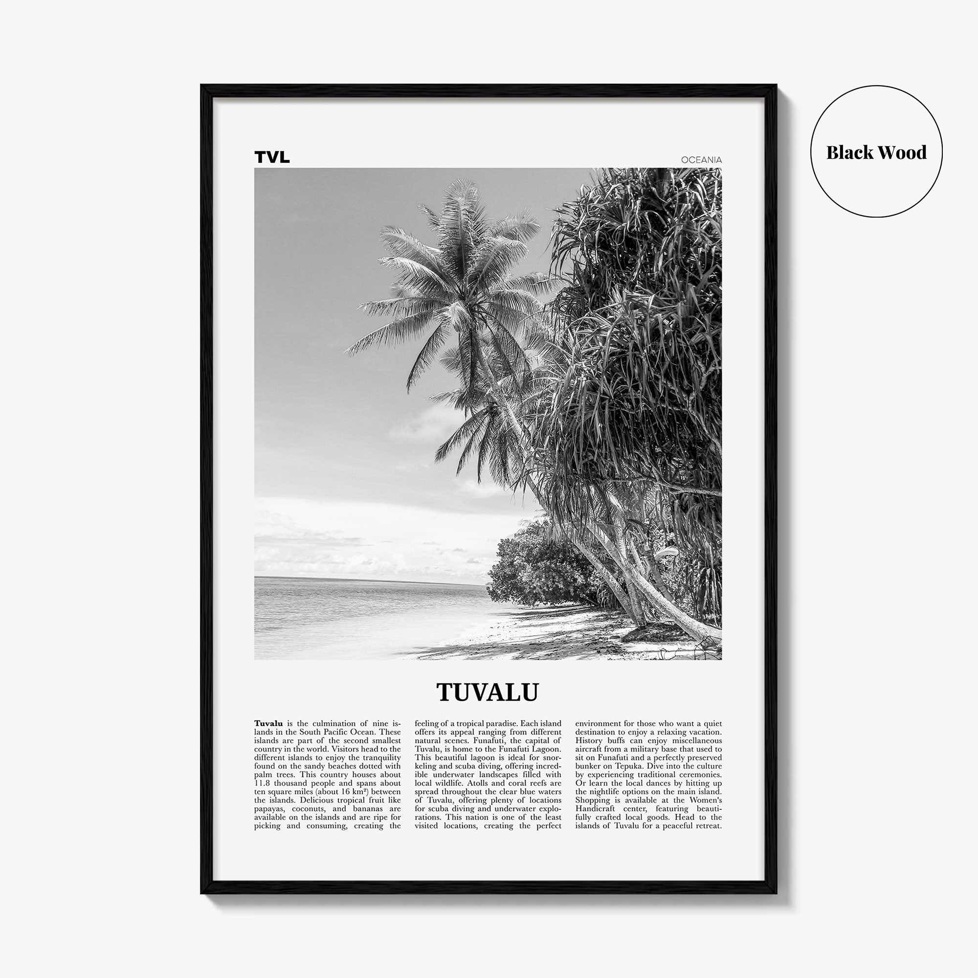 Tuvalu Print Black and White, Tuvalu Wall Art, Tuvalu Poster, Tuvalu Photo, Tuvalu Wall Décor, Tuvalu Map, Oceania