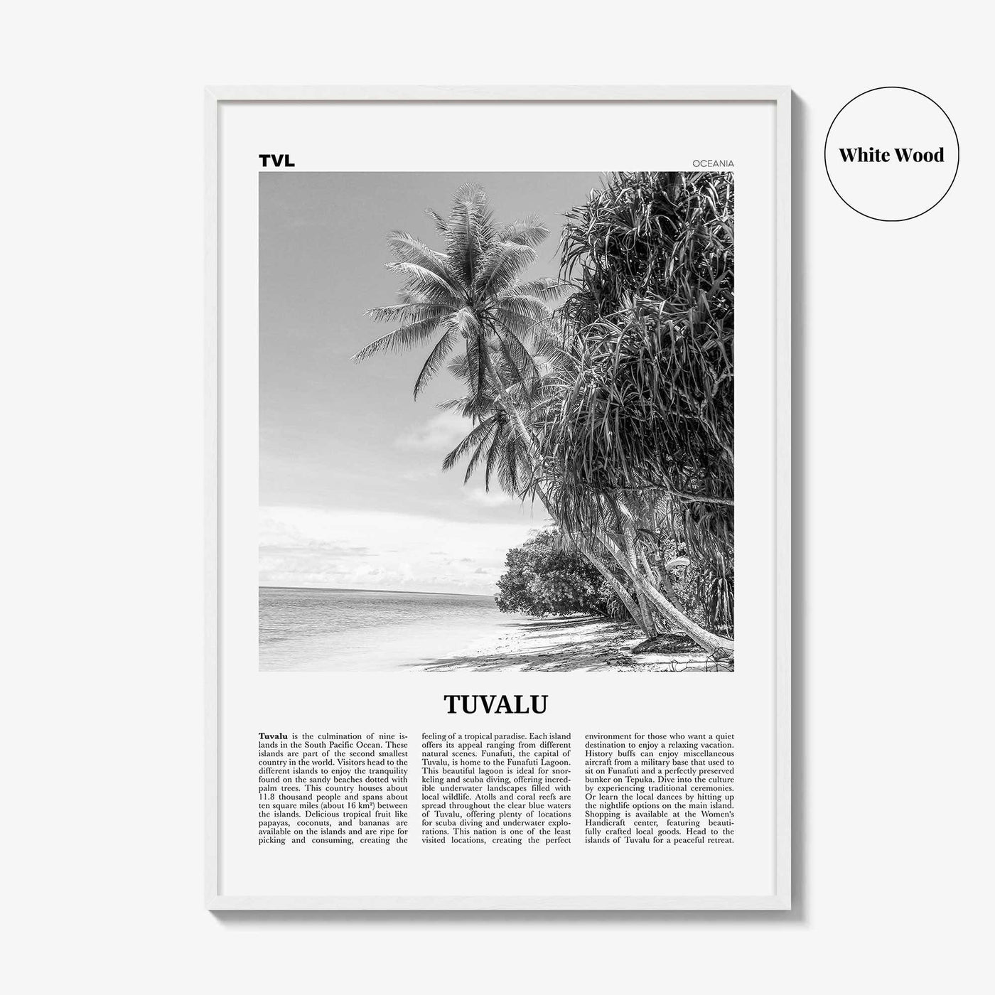 Tuvalu Print Black and White, Tuvalu Wall Art, Tuvalu Poster, Tuvalu Photo, Tuvalu Wall Décor, Tuvalu Map, Oceania