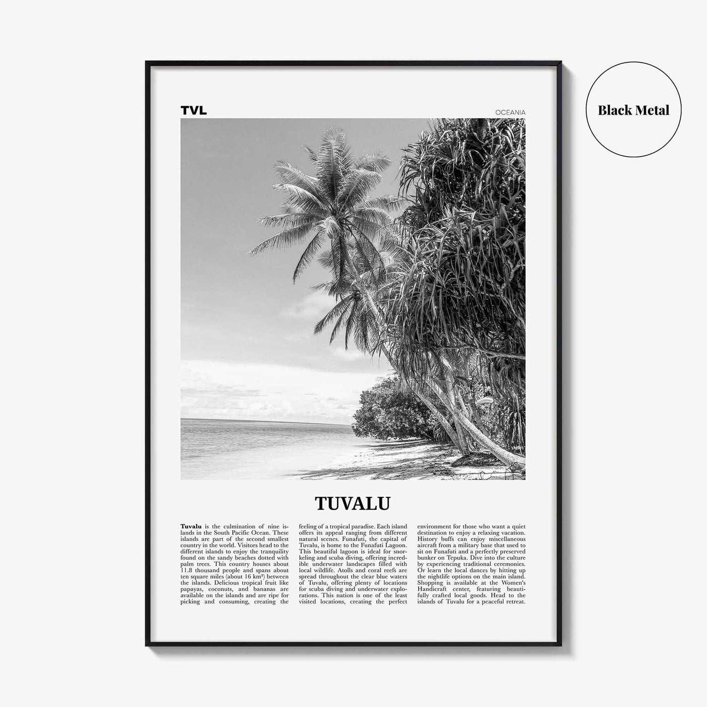 Tuvalu Print Black and White, Tuvalu Wall Art, Tuvalu Poster, Tuvalu Photo, Tuvalu Wall Décor, Tuvalu Map, Oceania