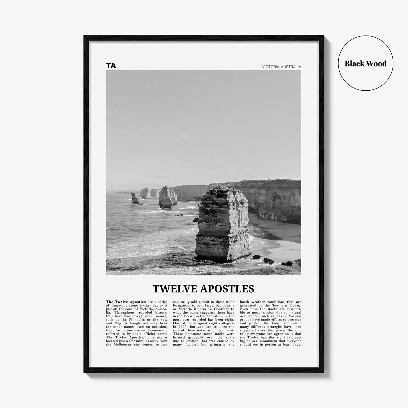 Twelve Apostles Print Black and White, Twelve Apostles Wall Art, Twelve Apostles Poster, Twelve Apostles Photo, Victoria, Australia