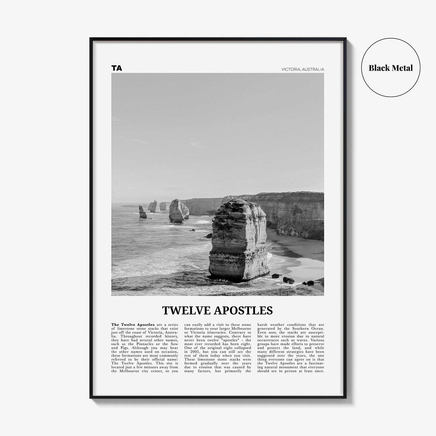 Twelve Apostles Print Black and White, Twelve Apostles Wall Art, Twelve Apostles Poster, Twelve Apostles Photo, Victoria, Australia