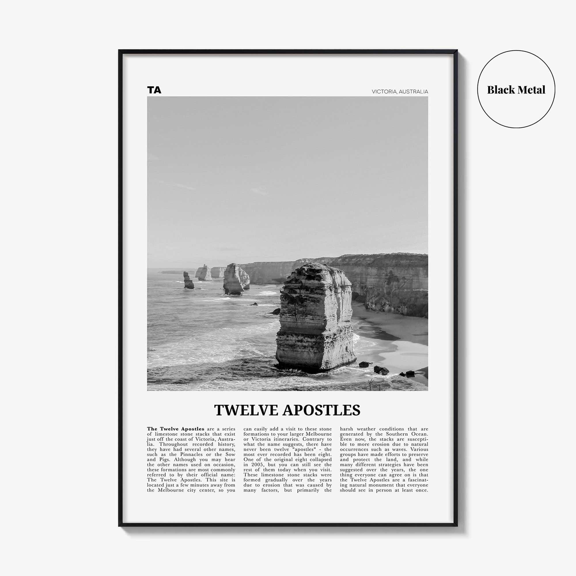 Twelve Apostles Print Black and White, Twelve Apostles Wall Art, Twelve Apostles Poster, Twelve Apostles Photo, Victoria, Australia