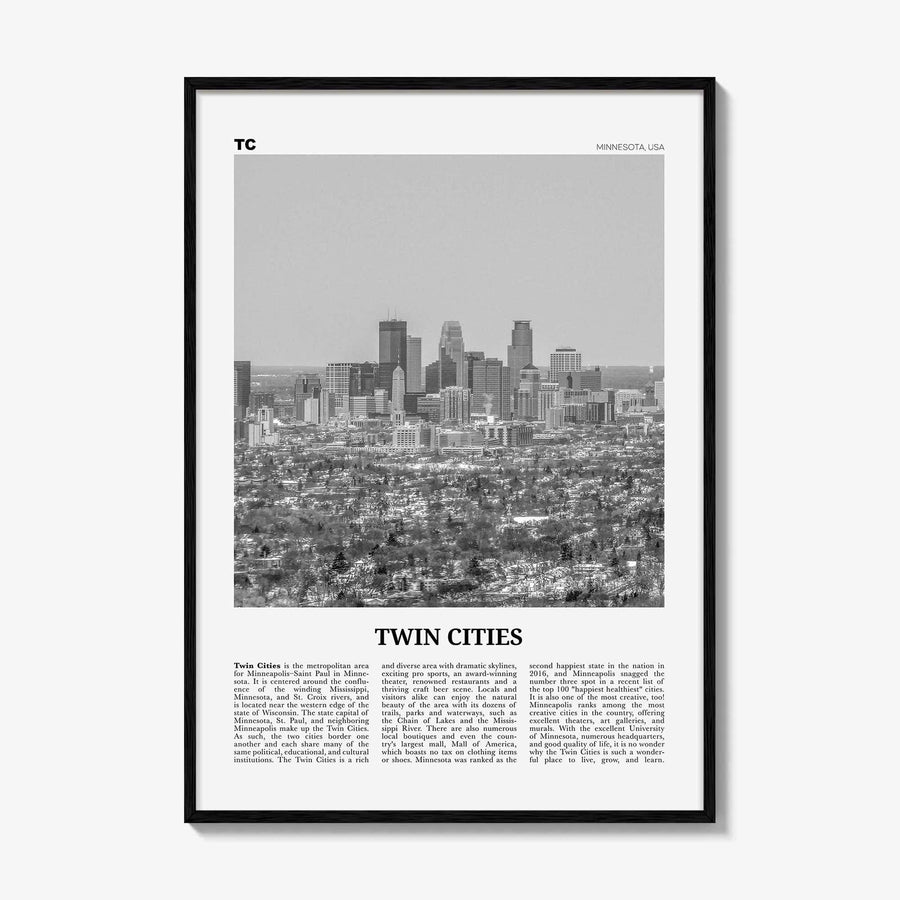 Twin Cities Print Black and White, Twin Cities Wall Art, Twin Cities Poster, Twin Cities Photo, Twin Cities Wall Décor, Twin Cities Map