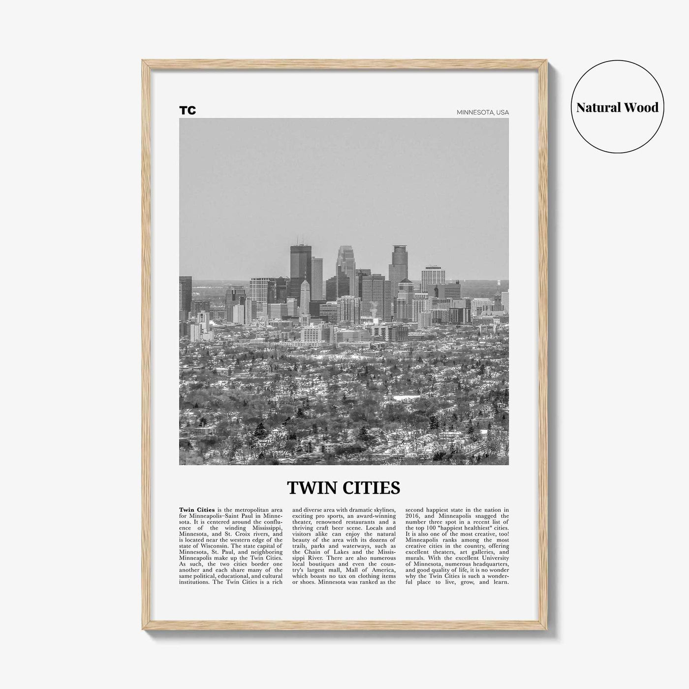 Twin Cities Print Black and White, Twin Cities Wall Art, Twin Cities Poster, Twin Cities Photo, Twin Cities Wall Décor, Twin Cities Map