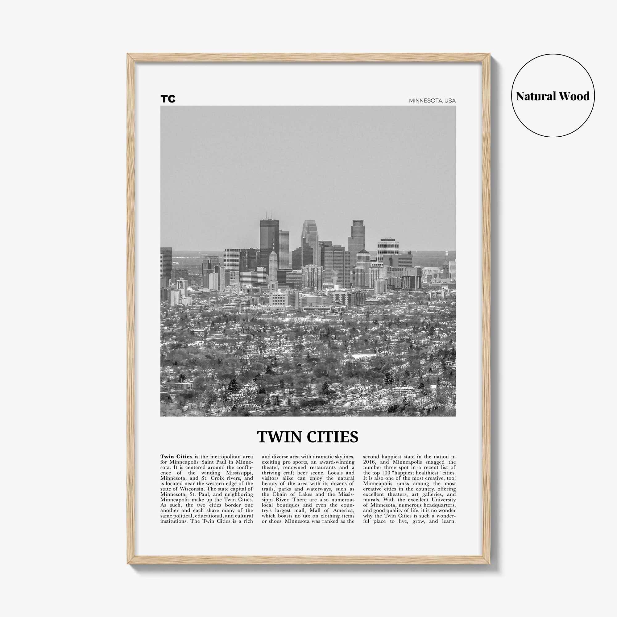 Twin Cities Print Black and White, Twin Cities Wall Art, Twin Cities Poster, Twin Cities Photo, Twin Cities Wall Décor, Twin Cities Map