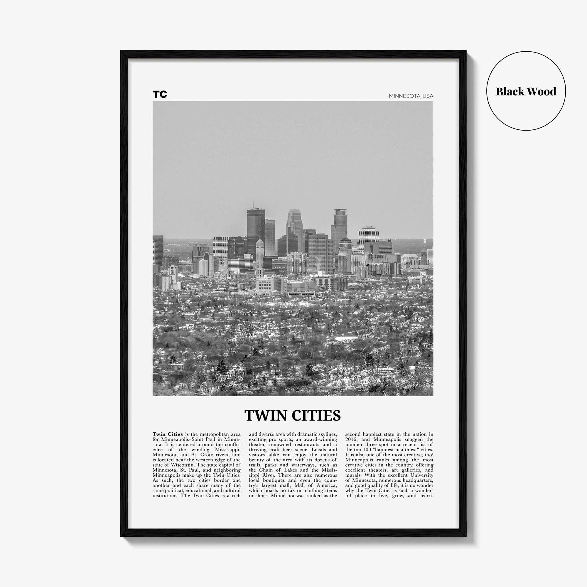 Twin Cities Print Black and White, Twin Cities Wall Art, Twin Cities Poster, Twin Cities Photo, Twin Cities Wall Décor, Twin Cities Map