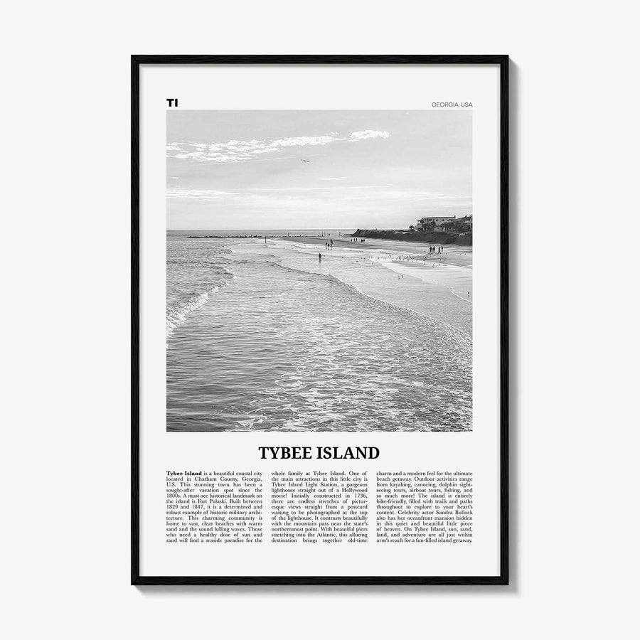 Tybee Island Print Black and White, Tybee Island Wall Art, Tybee Island Poster, Tybee Island Photo, Tybee Island Wall Décor, Georgia, USA