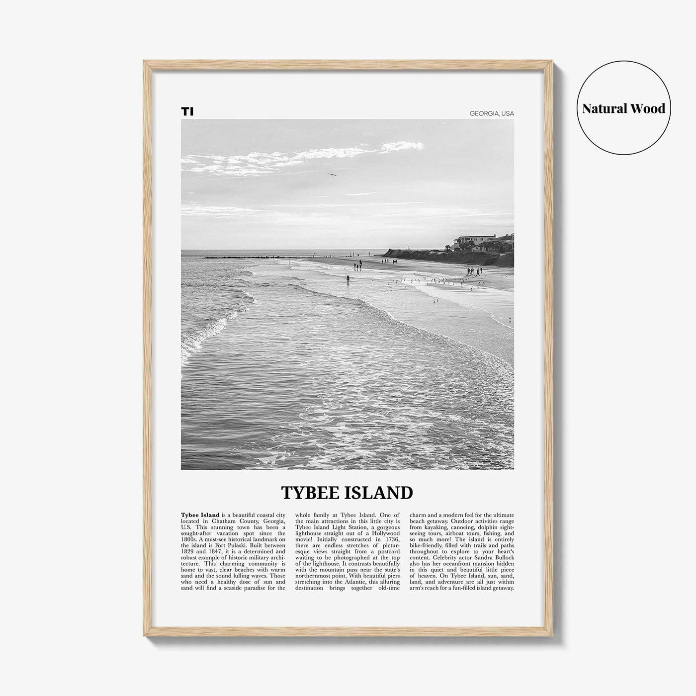 Tybee Island Print Black and White, Tybee Island Wall Art, Tybee Island Poster, Tybee Island Photo, Tybee Island Wall Décor, Georgia, USA