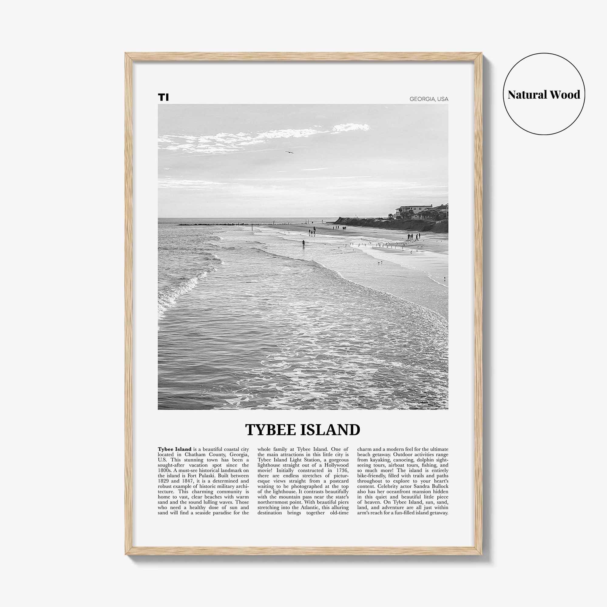 Tybee Island Print Black and White, Tybee Island Wall Art, Tybee Island Poster, Tybee Island Photo, Tybee Island Wall Décor, Georgia, USA