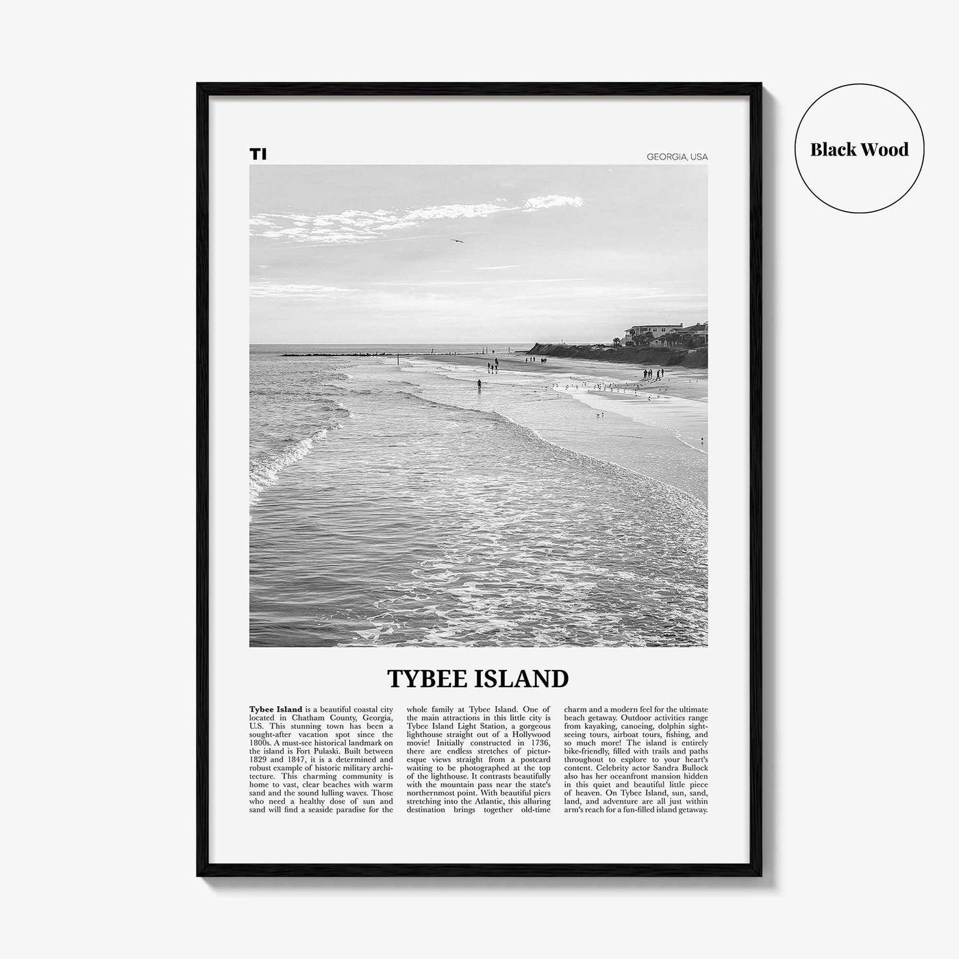 Tybee Island Print Black and White, Tybee Island Wall Art, Tybee Island Poster, Tybee Island Photo, Tybee Island Wall Décor, Georgia, USA
