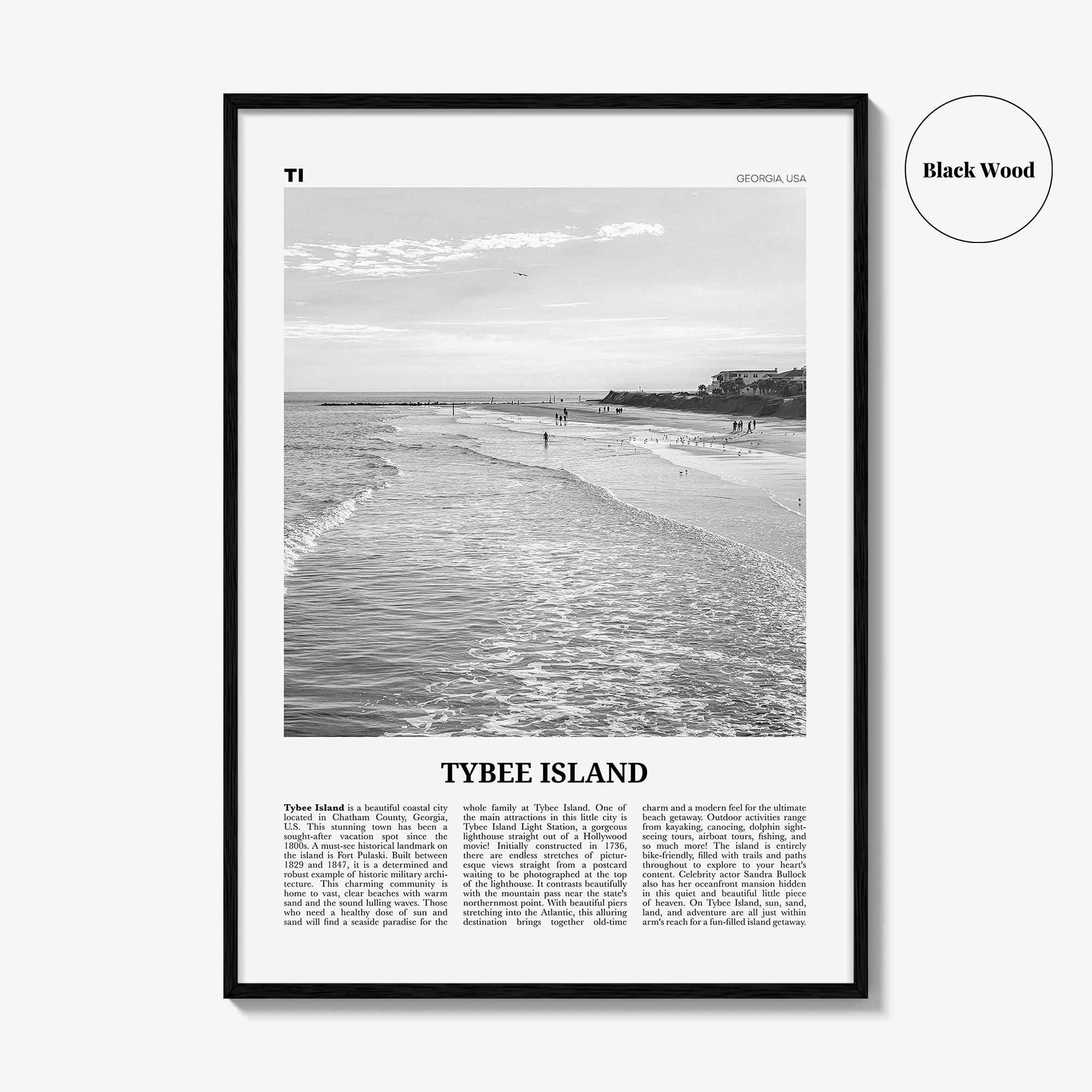 Tybee Island Print Black and White, Tybee Island Wall Art, Tybee Island Poster, Tybee Island Photo, Tybee Island Wall Décor, Georgia, USA