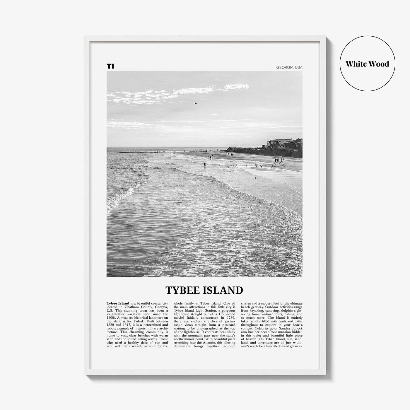 Tybee Island Print Black and White, Tybee Island Wall Art, Tybee Island Poster, Tybee Island Photo, Tybee Island Wall Décor, Georgia, USA