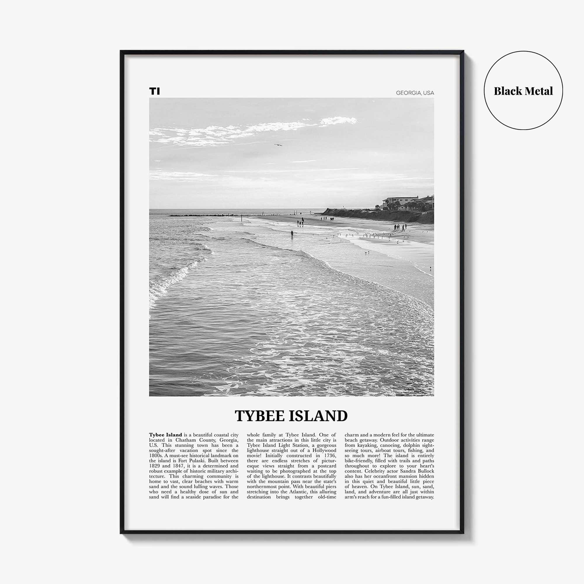 Tybee Island Print Black and White, Tybee Island Wall Art, Tybee Island Poster, Tybee Island Photo, Tybee Island Wall Décor, Georgia, USA