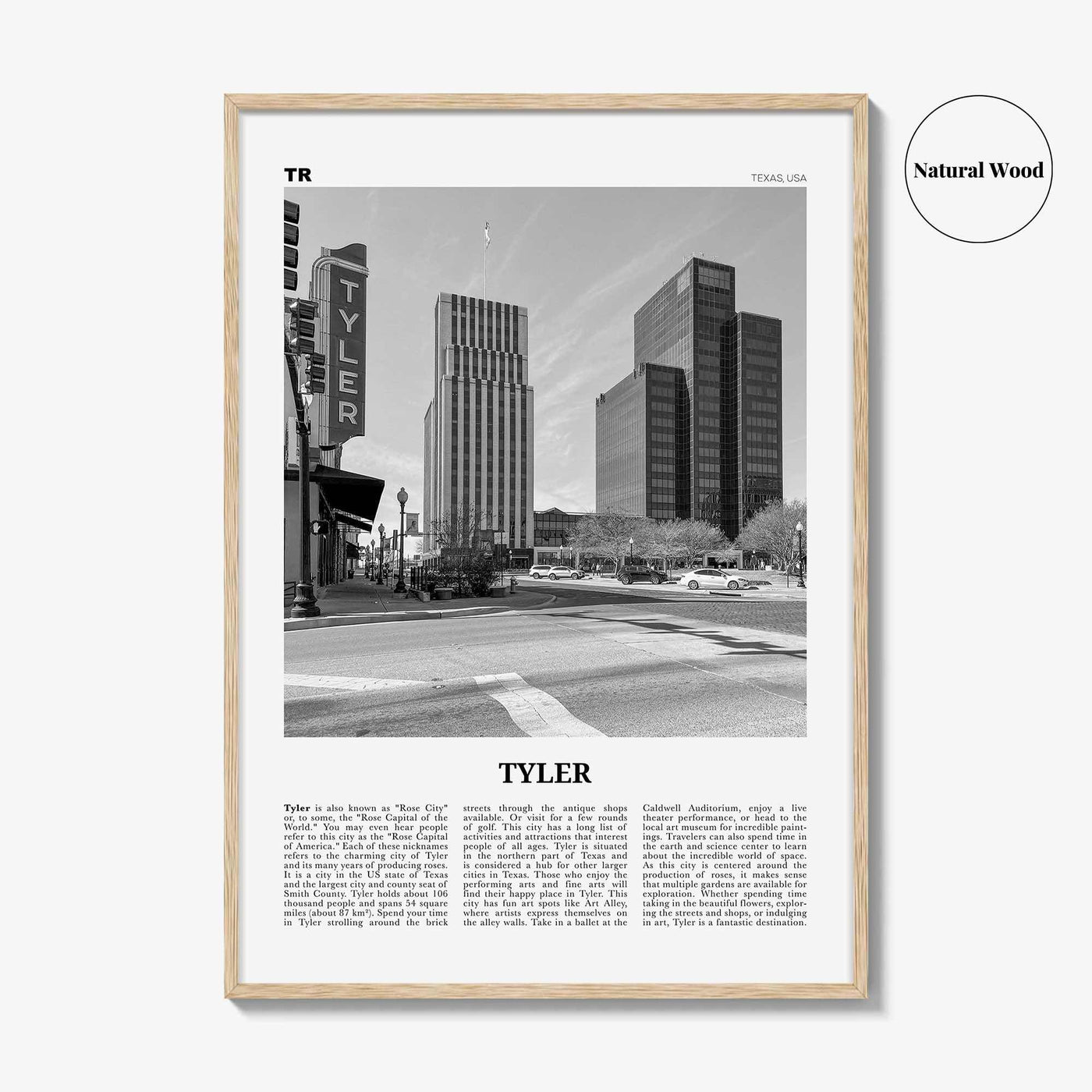 Tyler Print Black and White, Tyler Wall Art, Tyler Poster, Tyler Photo, Tyler Wall Décor, Tyler Map, Texas, USA