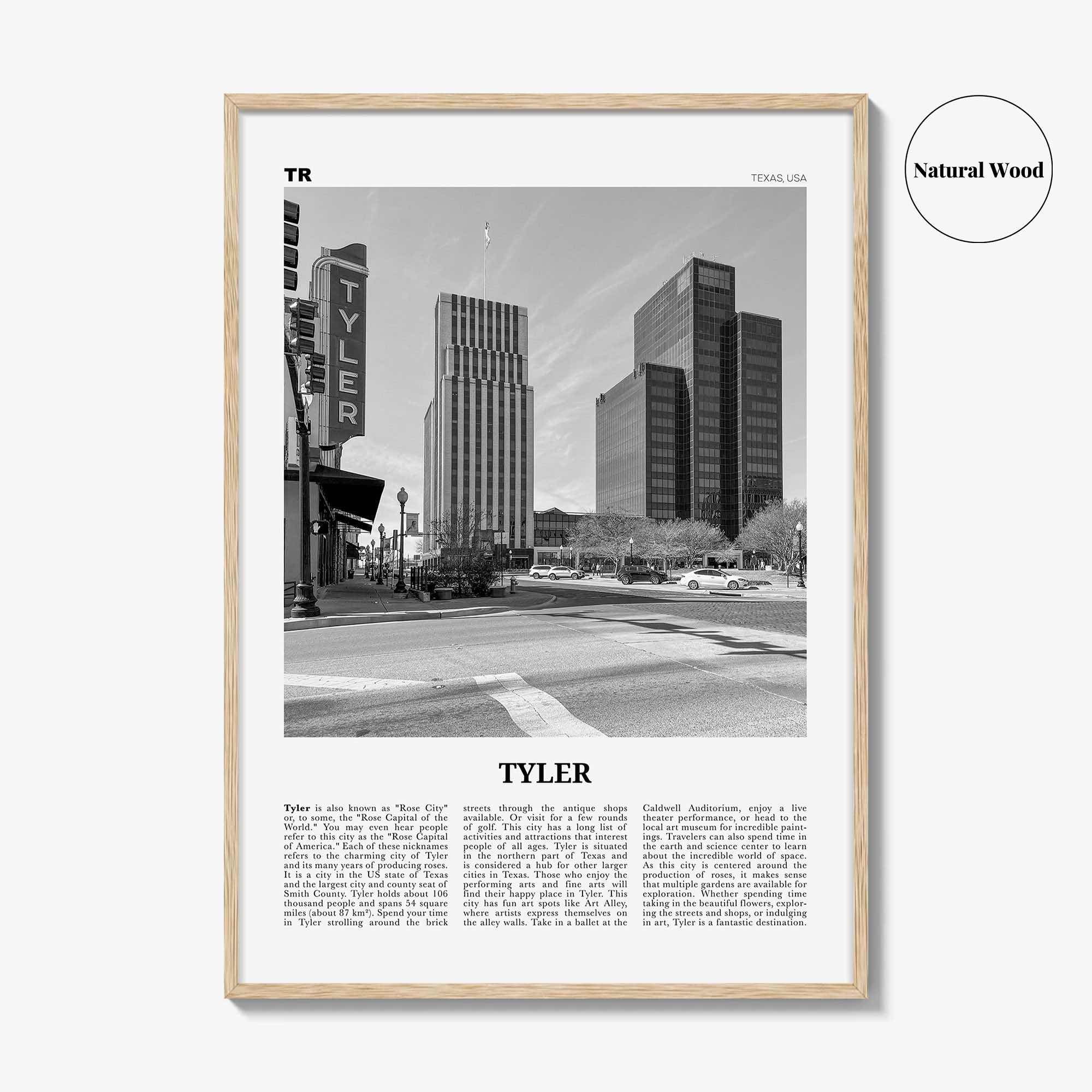 Tyler Print Black and White, Tyler Wall Art, Tyler Poster, Tyler Photo, Tyler Wall Décor, Tyler Map, Texas, USA