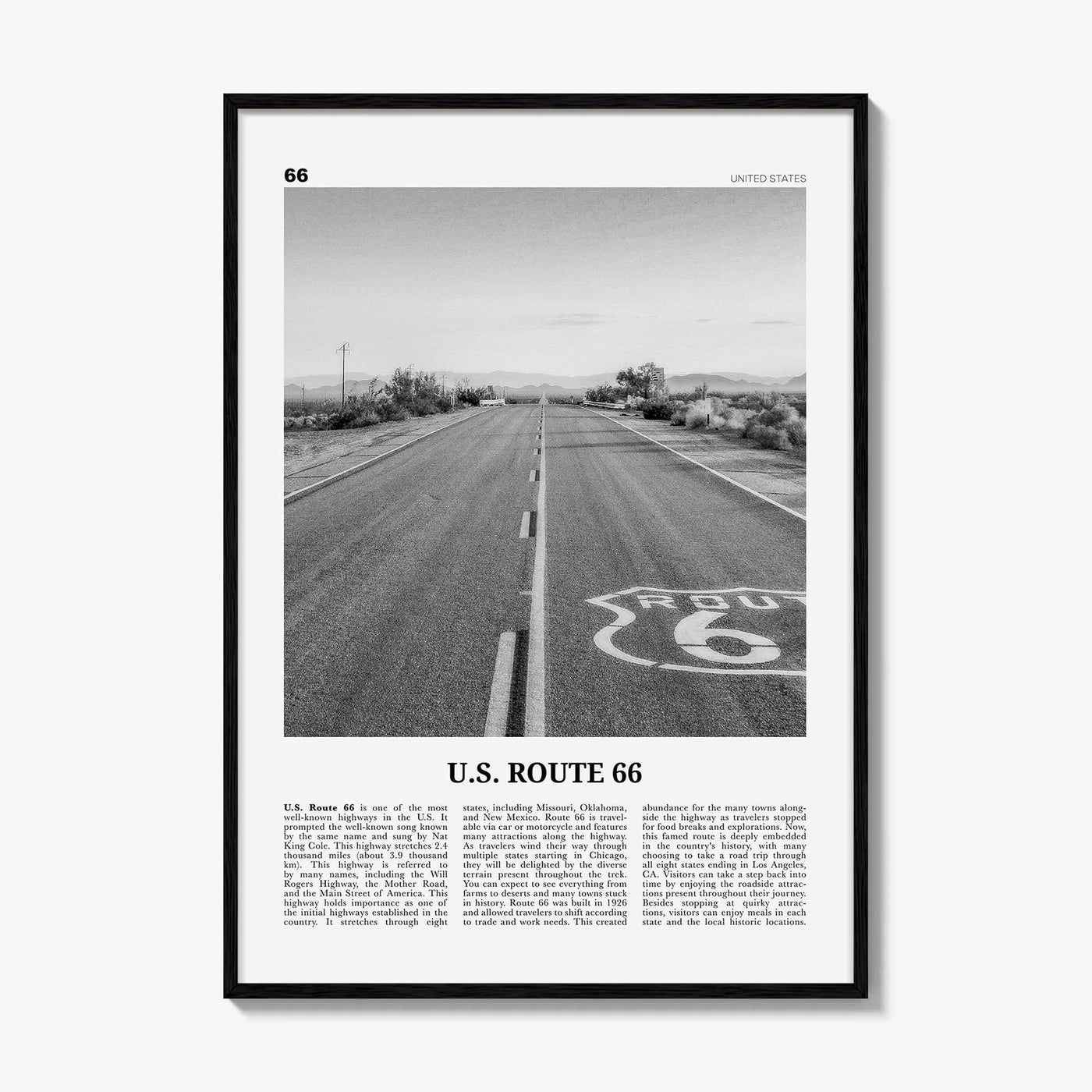 US Route 66 Print Black and White, Us Route 66 Wall Art, Us Route 66 Poster, Us Route 66 Photo, Us Route 66 Wall Décor, Us Route 66 Map