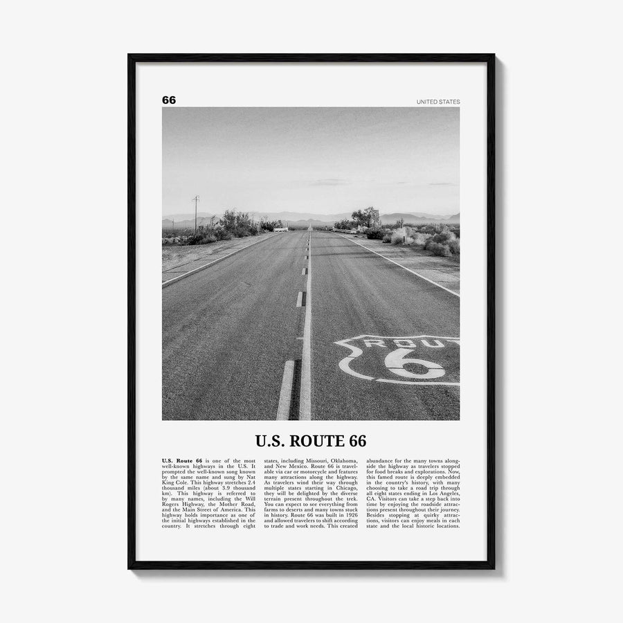 US Route 66 Print Black and White, Us Route 66 Wall Art, Us Route 66 Poster, Us Route 66 Photo, Us Route 66 Wall Décor, Us Route 66 Map