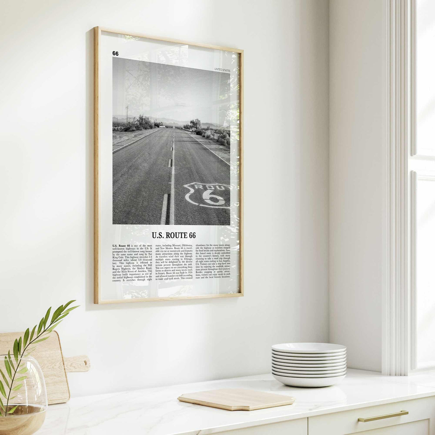 US Route 66 Print Black and White, Us Route 66 Wall Art, Us Route 66 Poster, Us Route 66 Photo, Us Route 66 Wall Décor, Us Route 66 Map