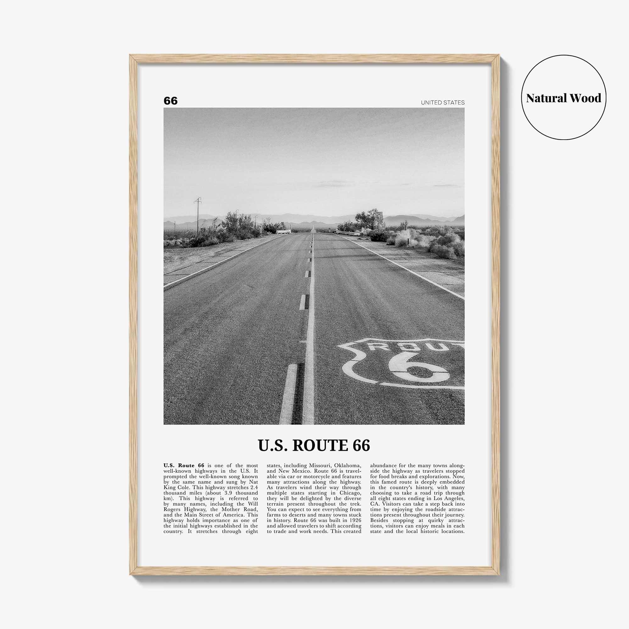 US Route 66 Print Black and White, Us Route 66 Wall Art, Us Route 66 Poster, Us Route 66 Photo, Us Route 66 Wall Décor, Us Route 66 Map