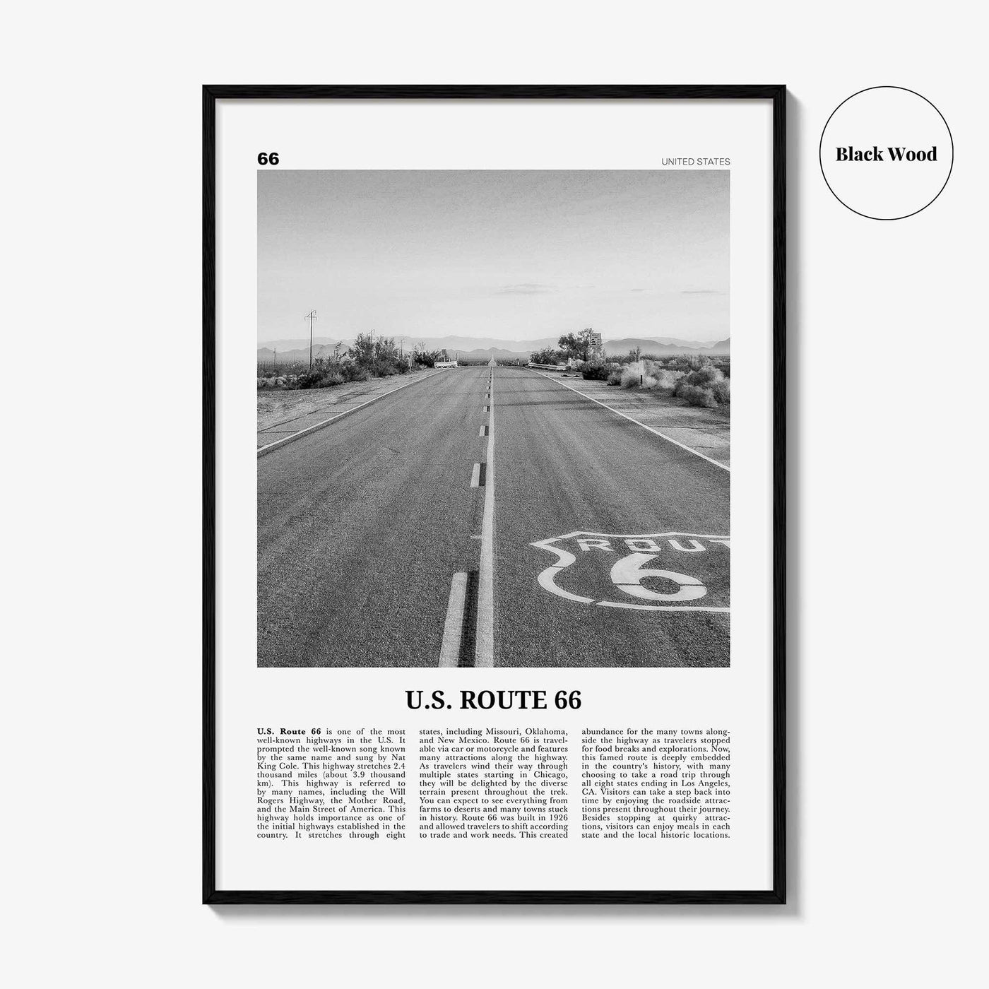 US Route 66 Print Black and White, Us Route 66 Wall Art, Us Route 66 Poster, Us Route 66 Photo, Us Route 66 Wall Décor, Us Route 66 Map