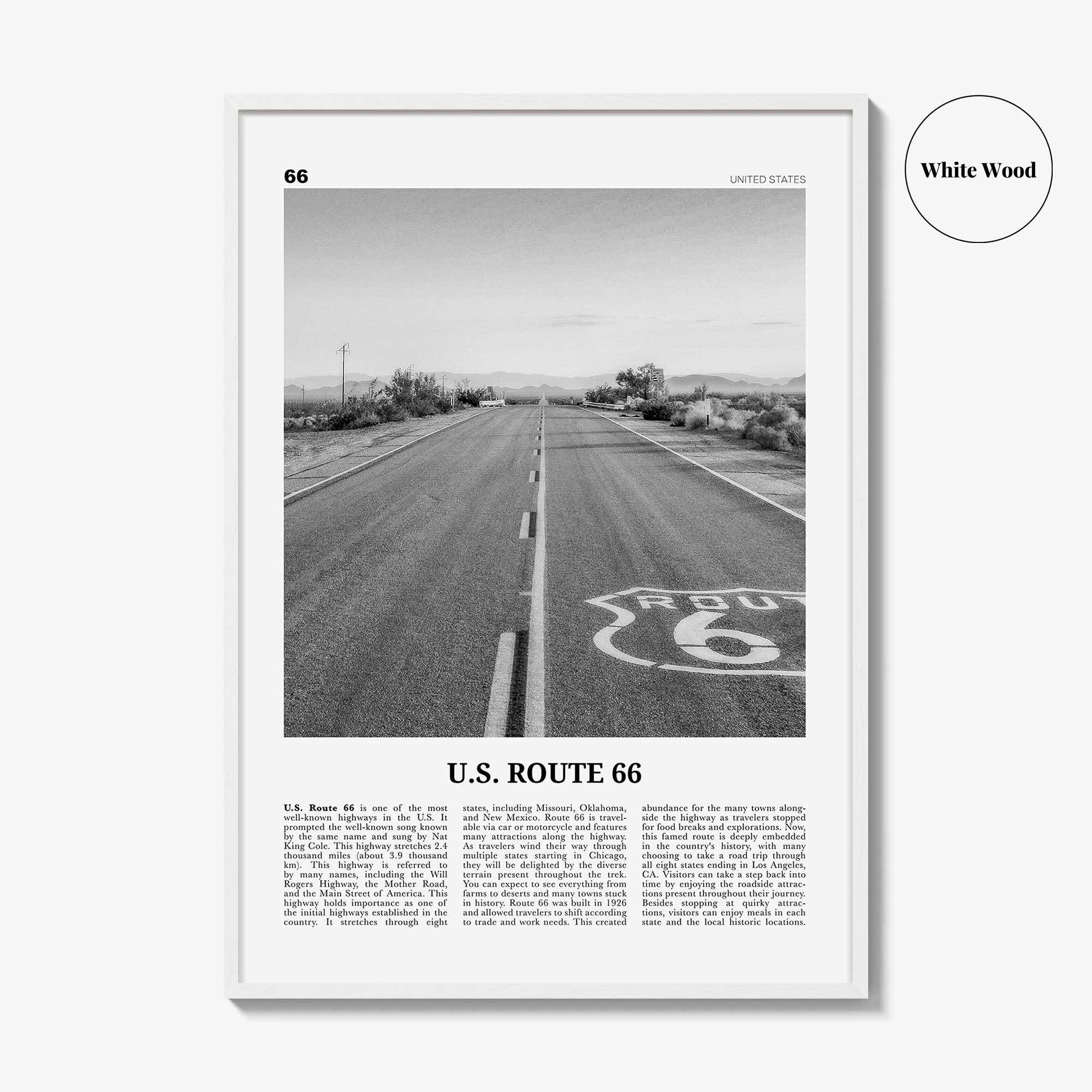 US Route 66 Print Black and White, Us Route 66 Wall Art, Us Route 66 Poster, Us Route 66 Photo, Us Route 66 Wall Décor, Us Route 66 Map