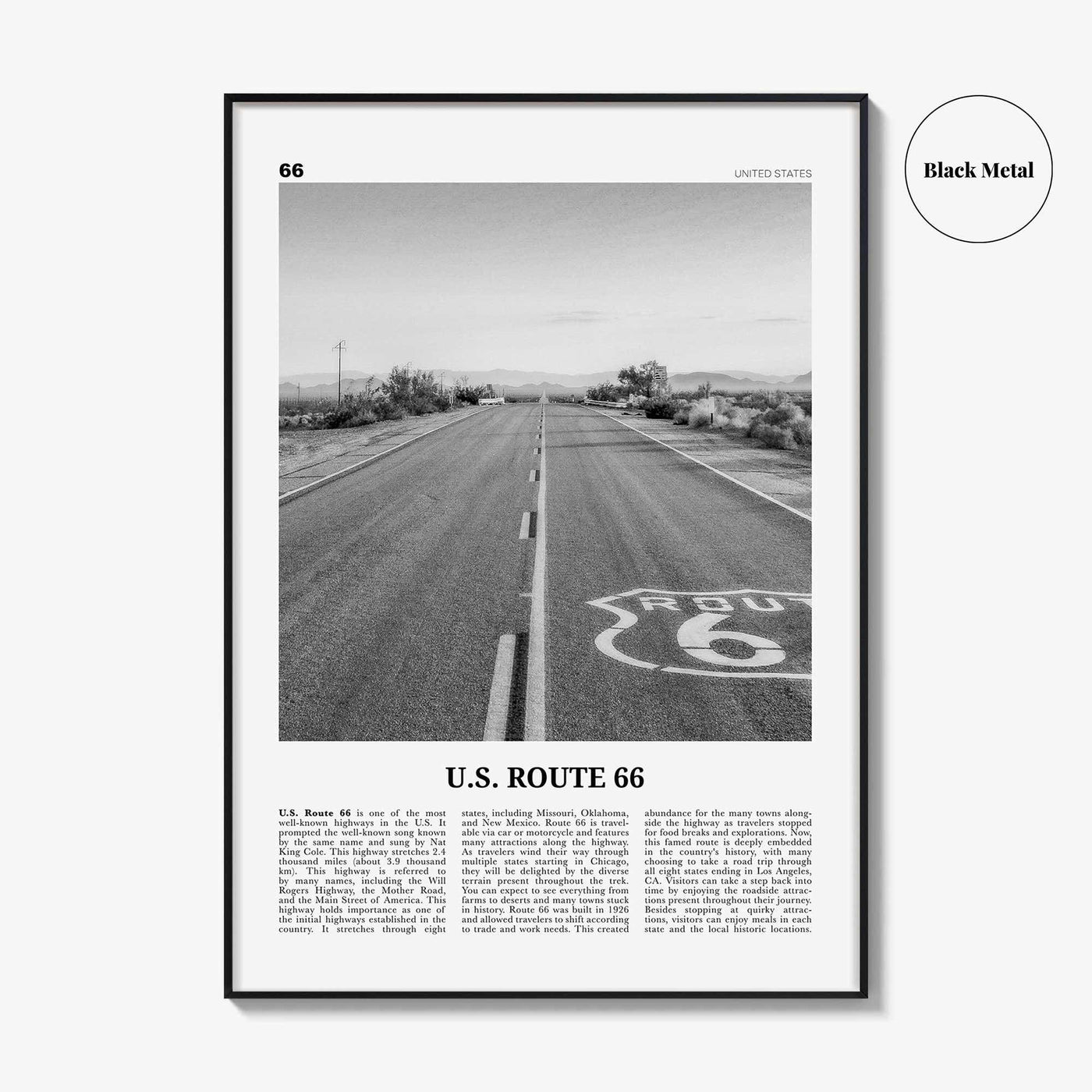 US Route 66 Print Black and White, Us Route 66 Wall Art, Us Route 66 Poster, Us Route 66 Photo, Us Route 66 Wall Décor, Us Route 66 Map