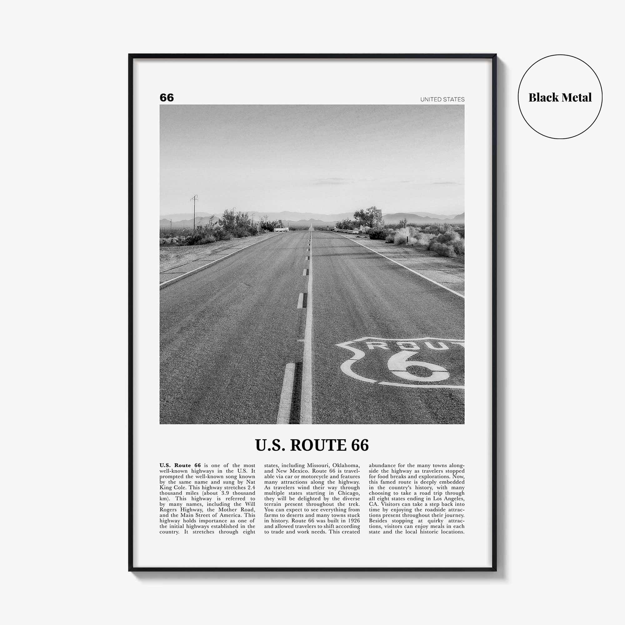 US Route 66 Print Black and White, Us Route 66 Wall Art, Us Route 66 Poster, Us Route 66 Photo, Us Route 66 Wall Décor, Us Route 66 Map