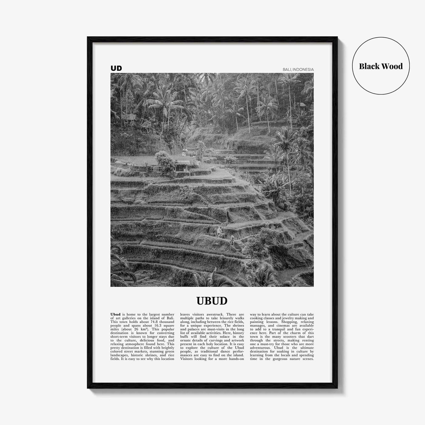 Ubud Print Black and White, Ubud Wall Art, Ubud Poster, Ubud Photo, Ubud Wall Décor, Ubud Map, Bali, Indonesia