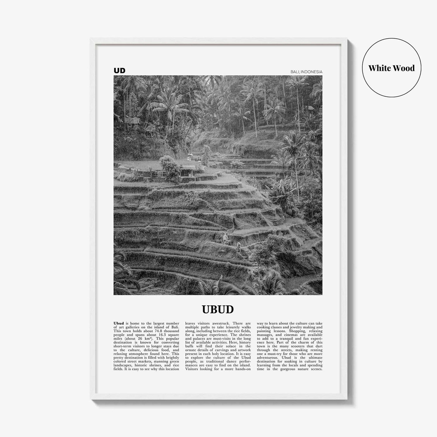 Ubud Print Black and White, Ubud Wall Art, Ubud Poster, Ubud Photo, Ubud Wall Décor, Ubud Map, Bali, Indonesia