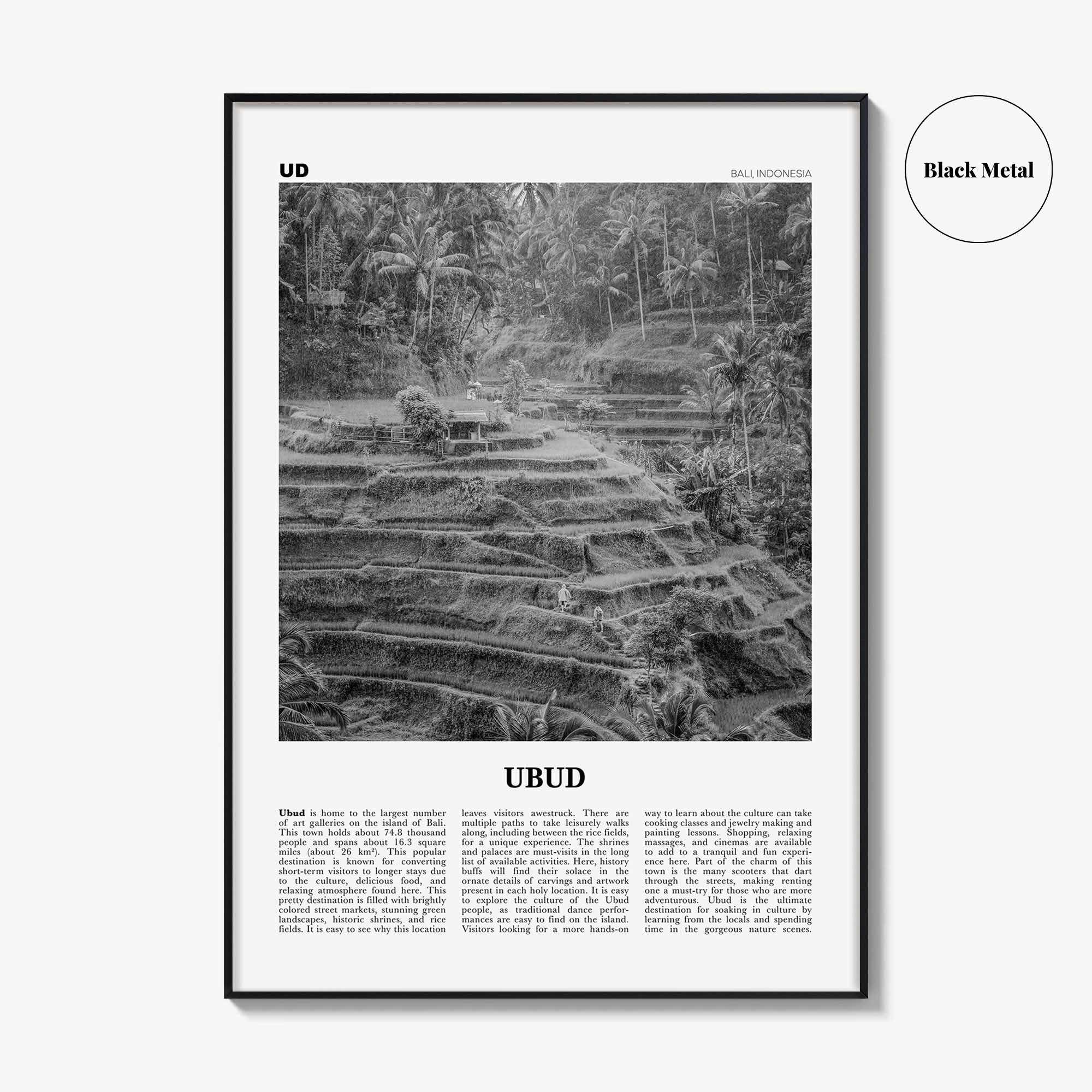 Ubud Print Black and White, Ubud Wall Art, Ubud Poster, Ubud Photo, Ubud Wall Décor, Ubud Map, Bali, Indonesia