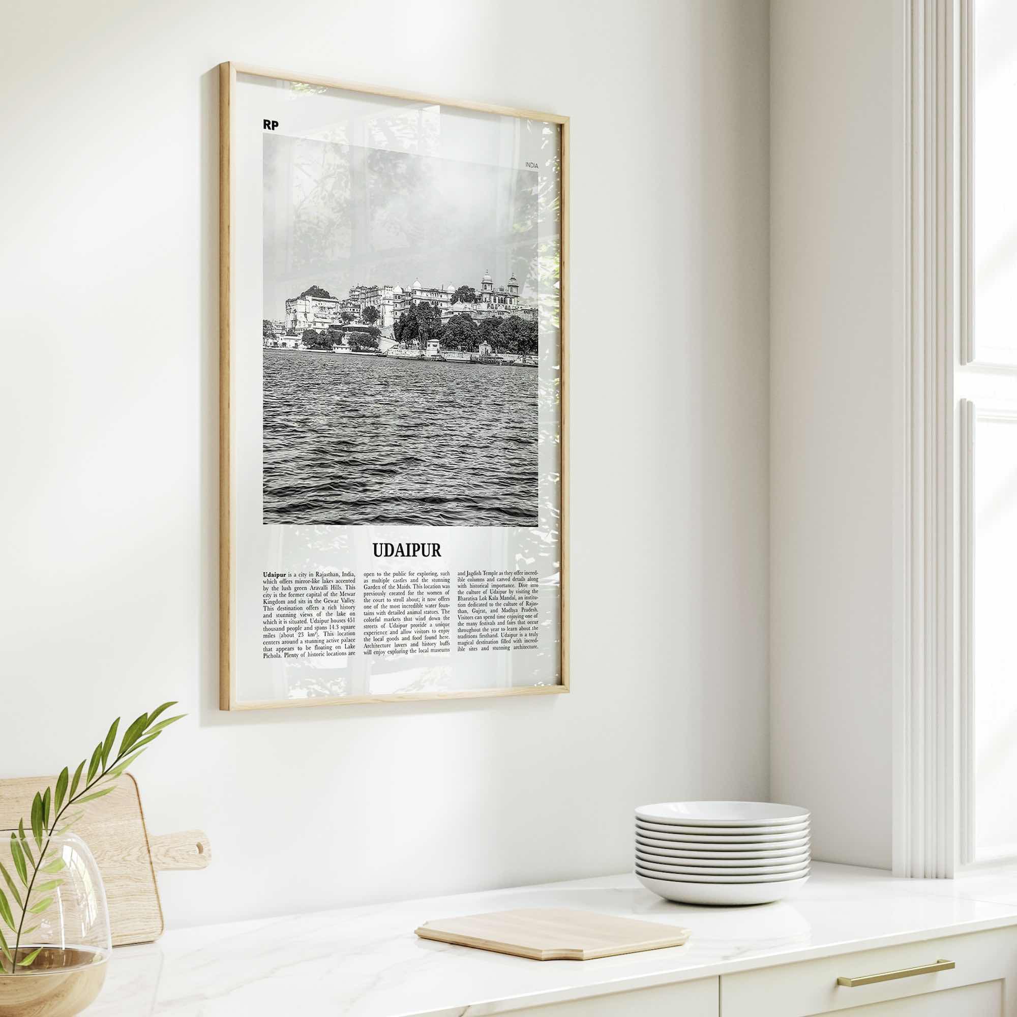 Udaipur Print Black and White, Udaipur Wall Art, Udaipur Poster, Udaipur Photo, Udaipur Wall Décor, Udaipur Map, India
