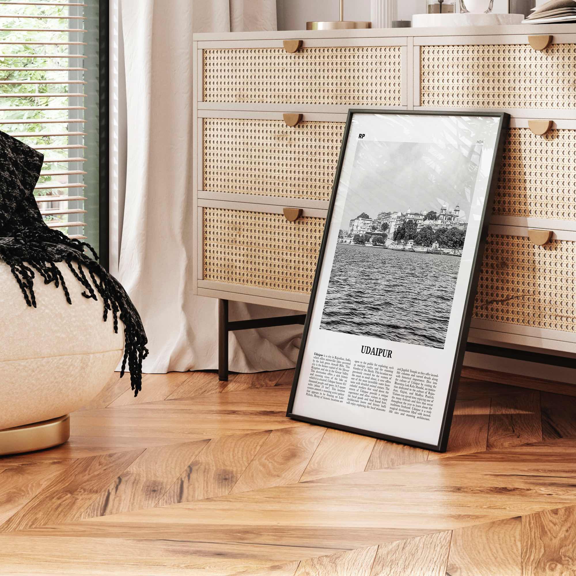 Udaipur Print Black and White, Udaipur Wall Art, Udaipur Poster, Udaipur Photo, Udaipur Wall Décor, Udaipur Map, India