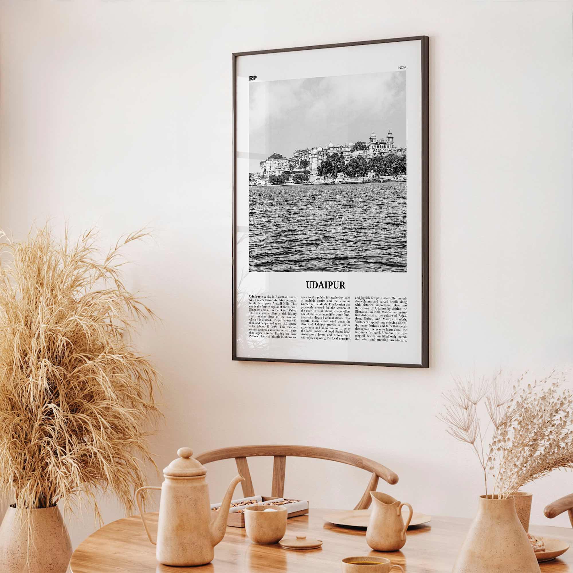 Udaipur Print Black and White, Udaipur Wall Art, Udaipur Poster, Udaipur Photo, Udaipur Wall Décor, Udaipur Map, India